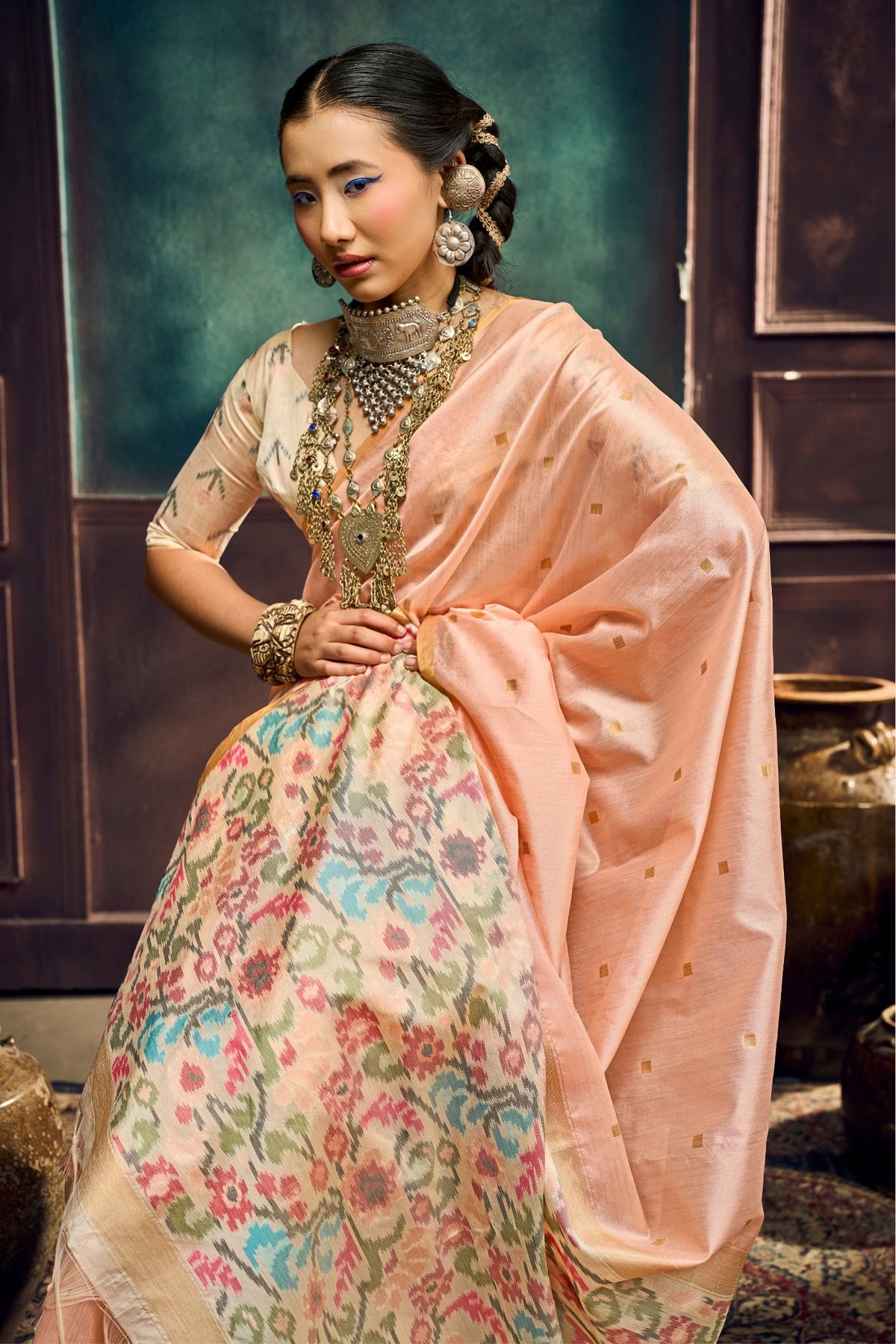 Buy MySilkLove Plum Rose Peach Handloom Silk Saree Online