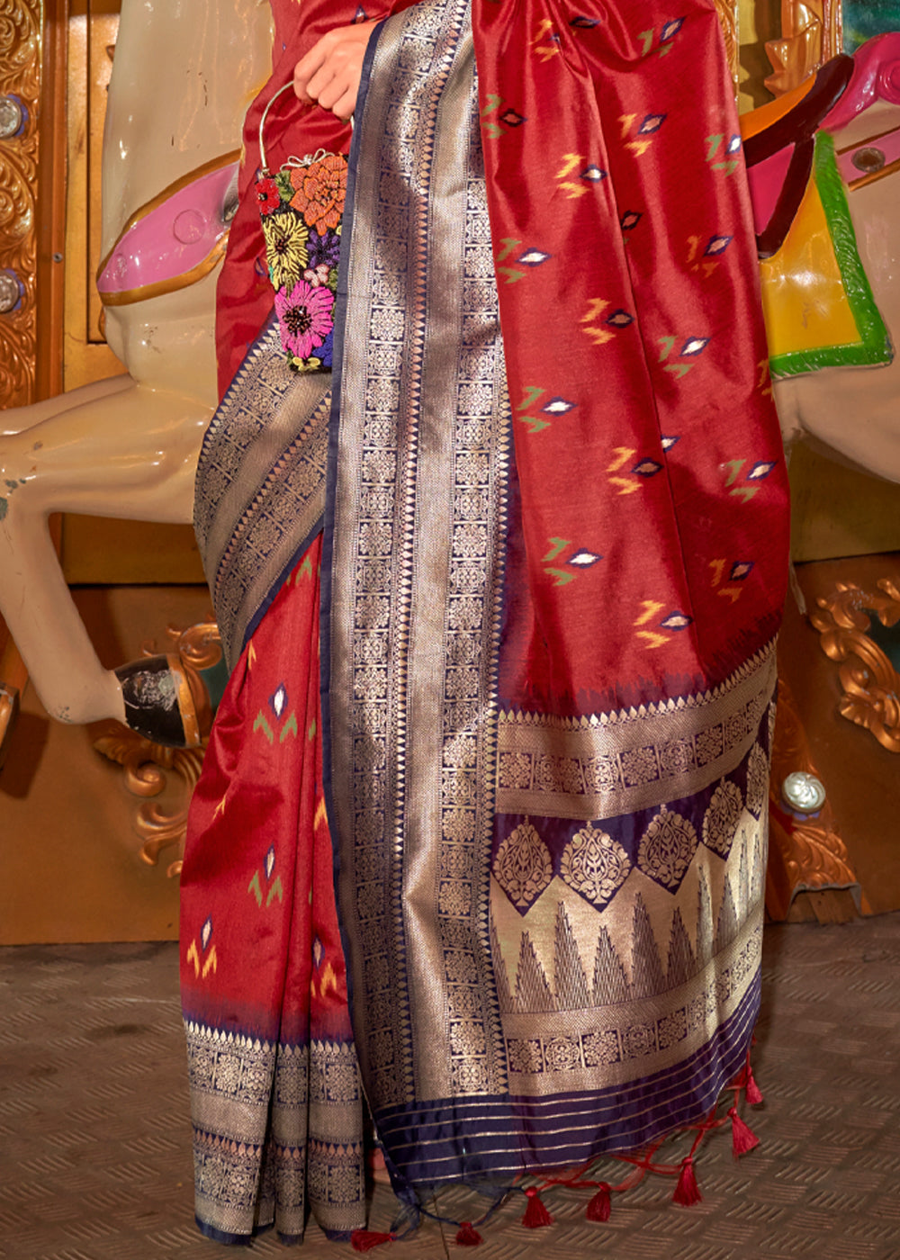 Buy MySilkLove Chestnut Red Handloom Banarasi Silk Saree Online