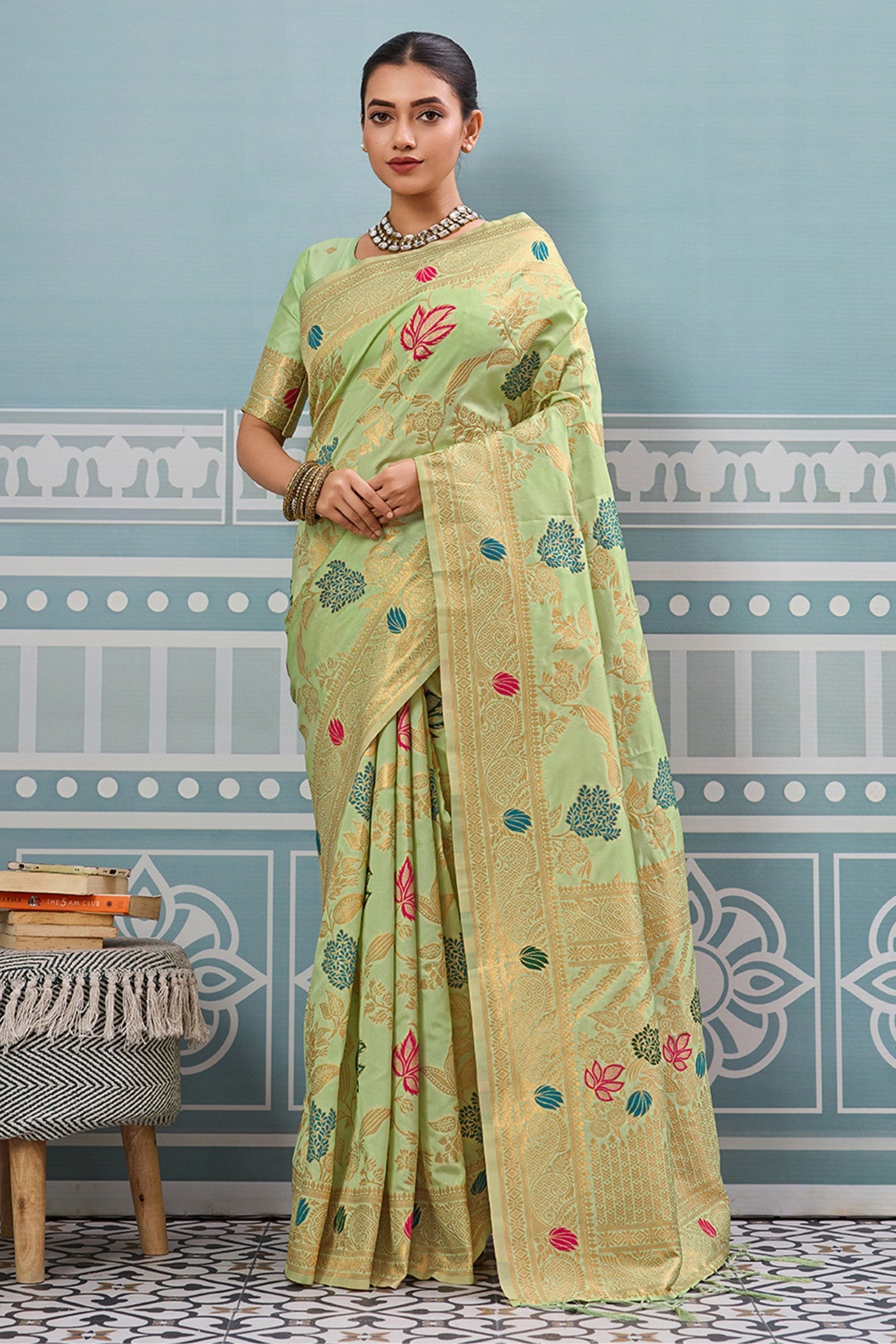 Buy MySilkLove Olive Green Woven Banarasi Saree Online