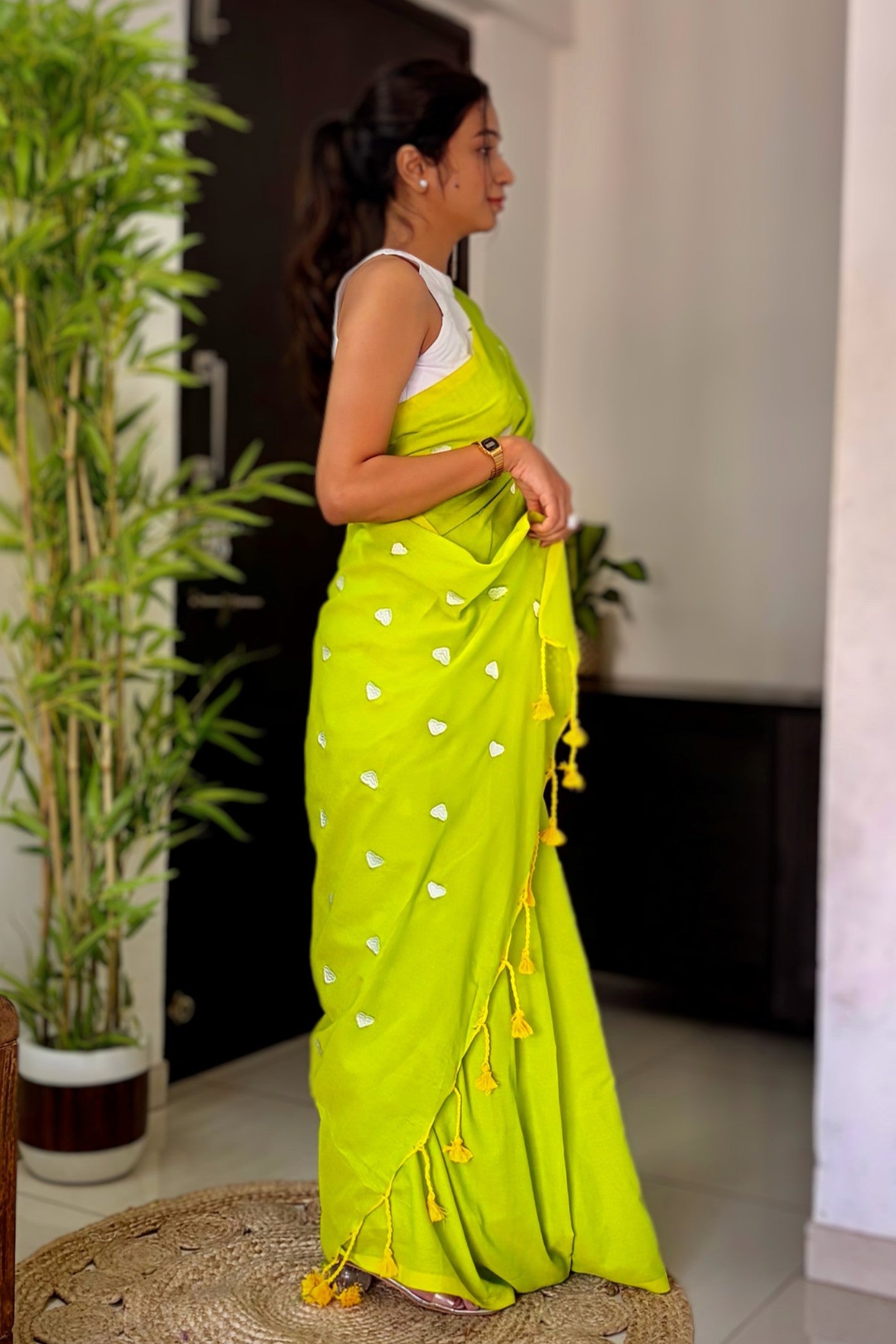 Buy MySilkLove Leaf Green Cotton Digital Printed Saree Online