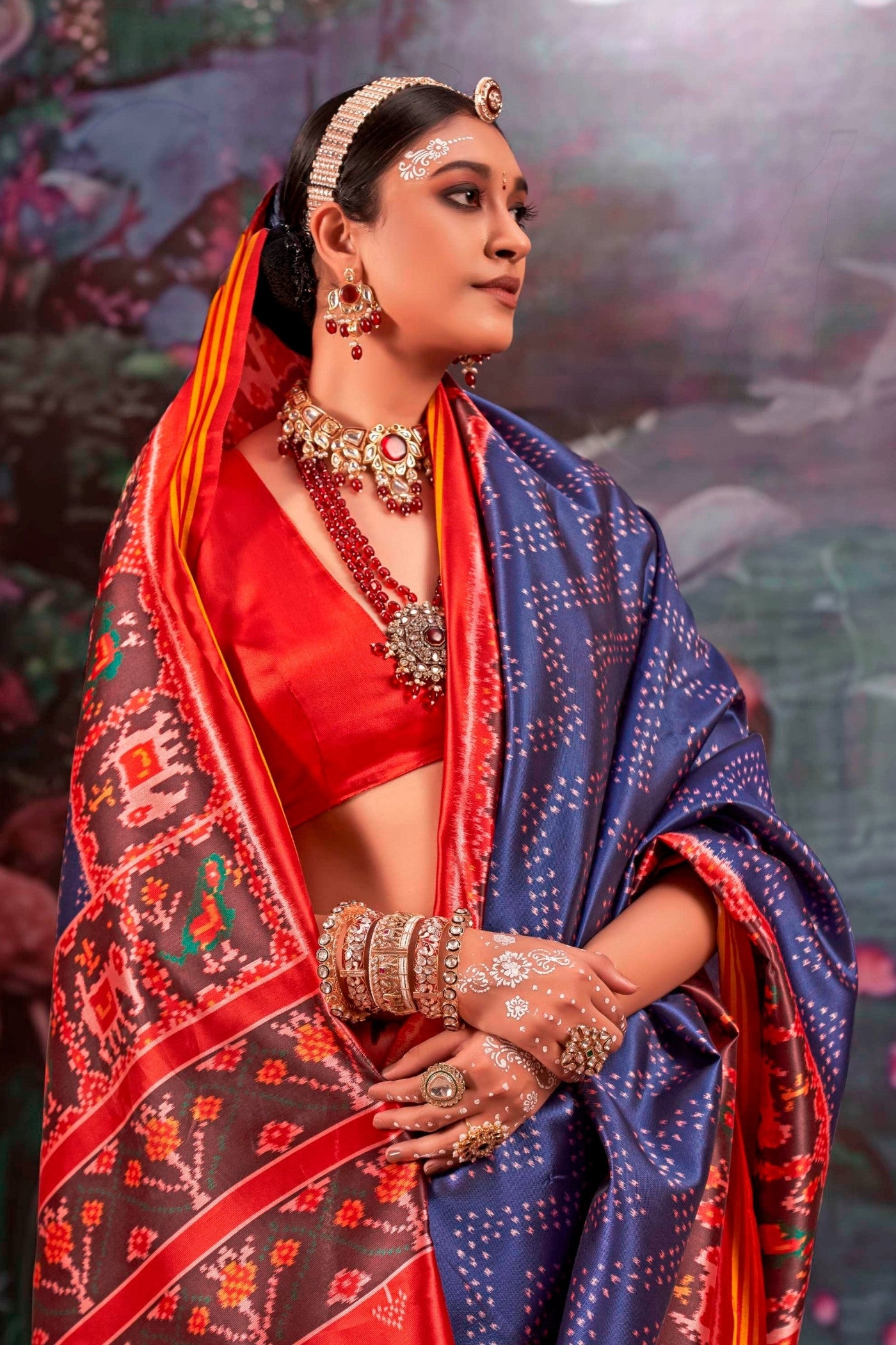 MySilkLove Venice Blue Printed Patola Saree