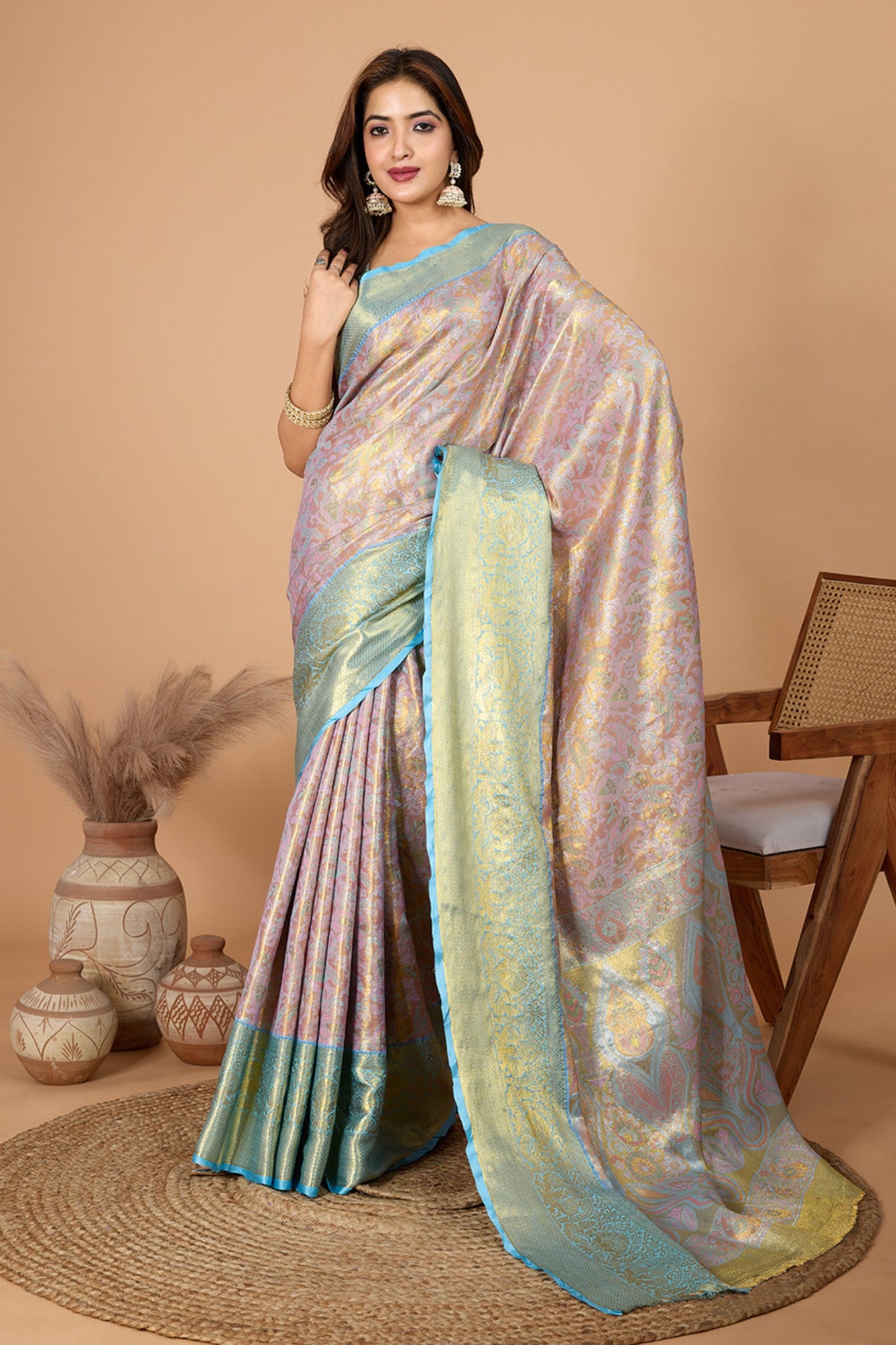 Buy MySilkLove Brighten Pink Woven Kanjivaram Saree Online