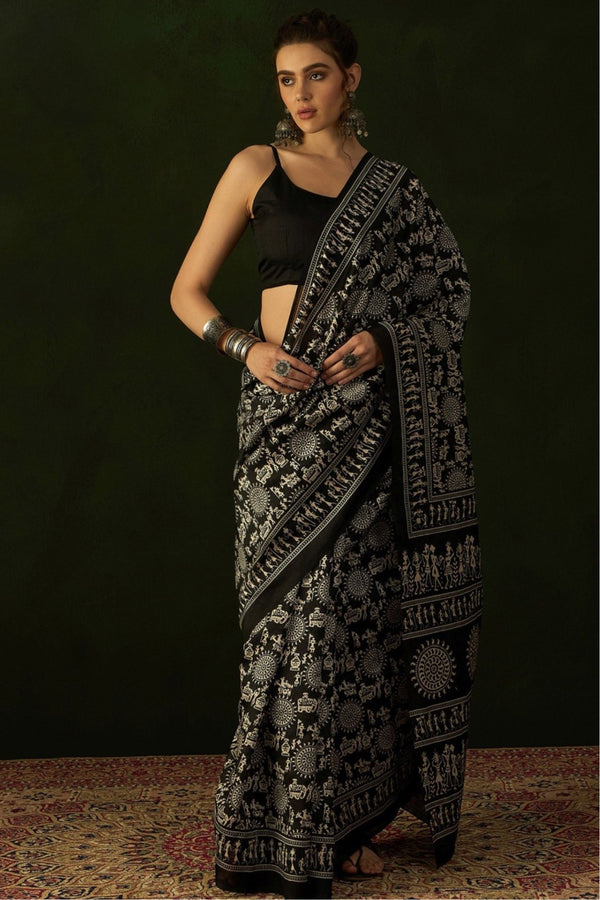 Chirtalekha Multicolored Ajrakh Saree
