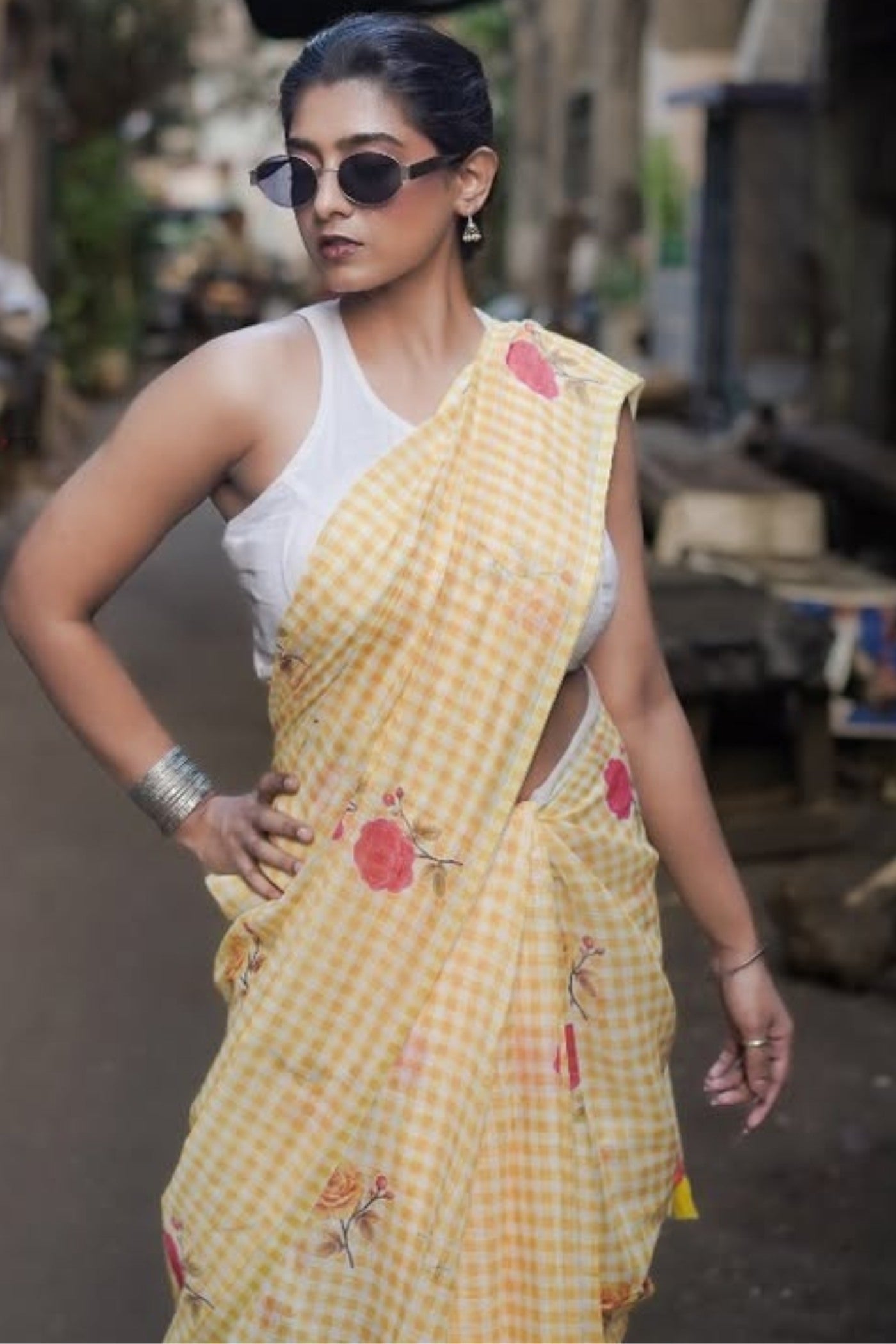 MySilkLove Trombone Yellow Soft Linen Cotton Pinted Saree