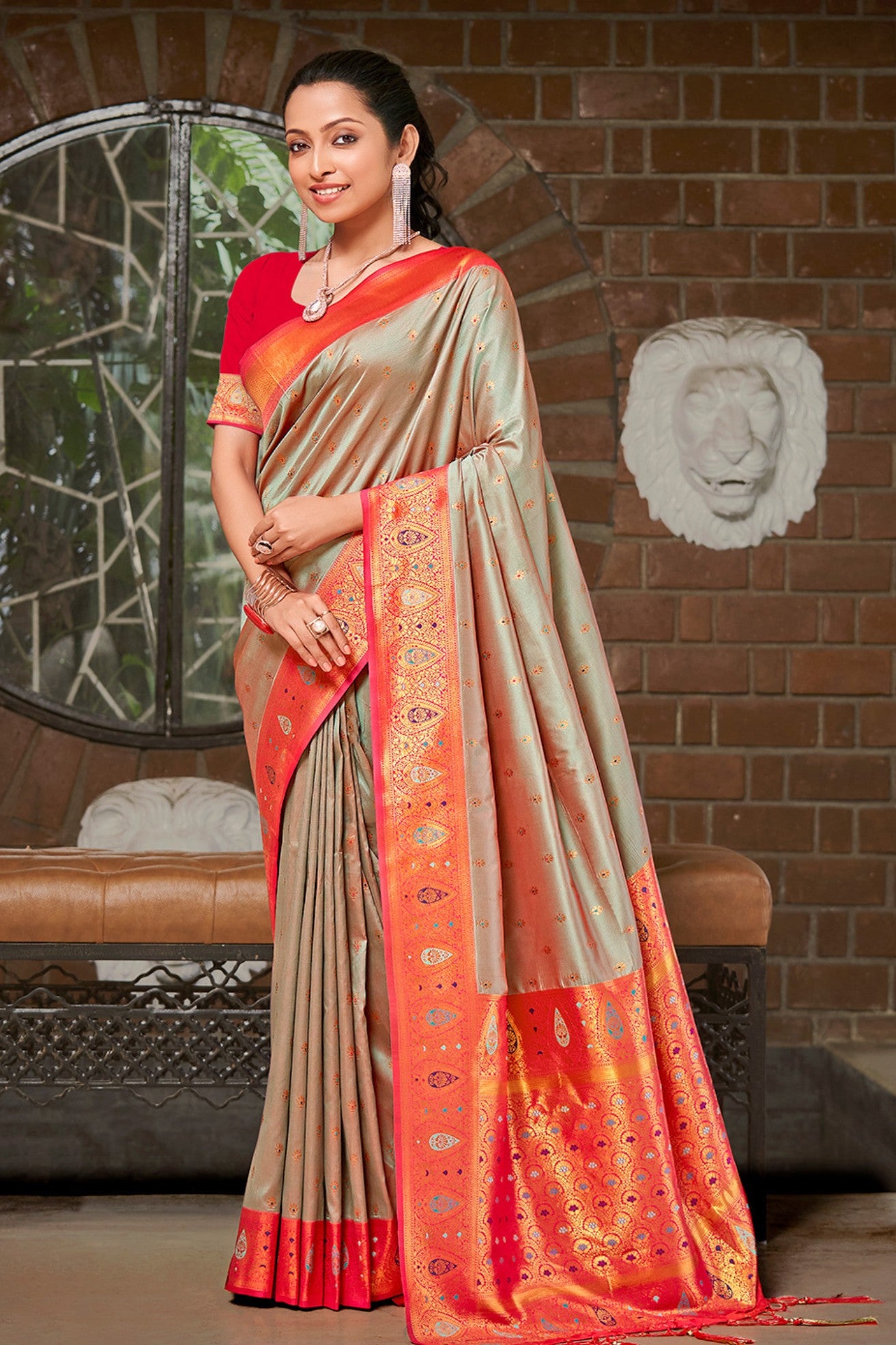 Buy MySilkLove Arrowtown Grey Woven Banarasi Saree Online