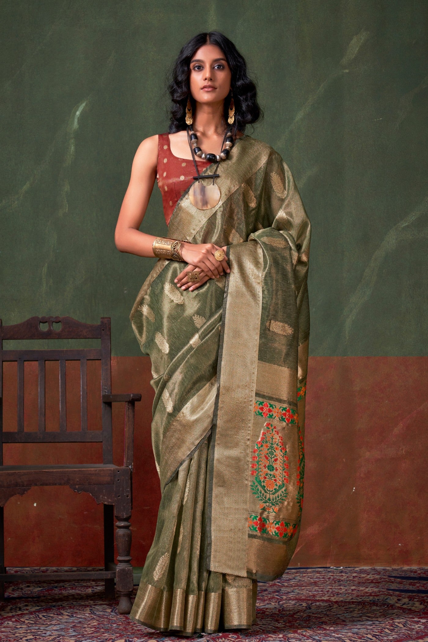 Buy MySilkLove Millbrook Green Banarasi Handloom Saree Online