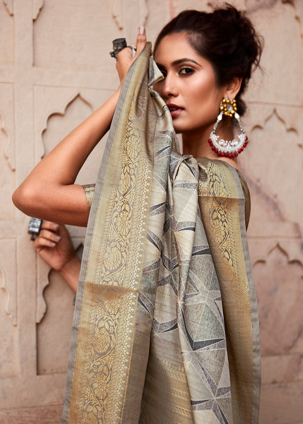 Buy MySilkLove Quick Silver Grey Handloom Banarasi Silk Saree Online