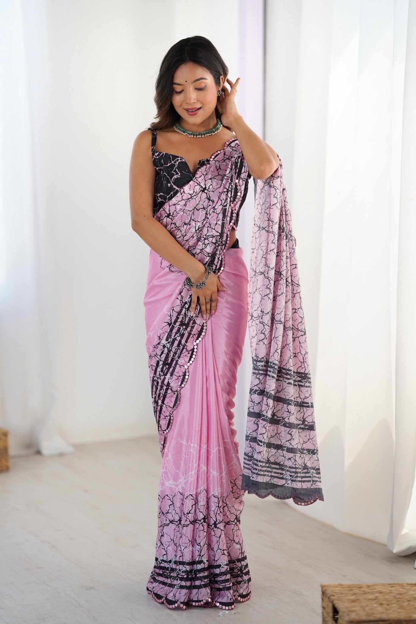 Buy MySilkLove Altra Pink Chinon Partywear Saree Online