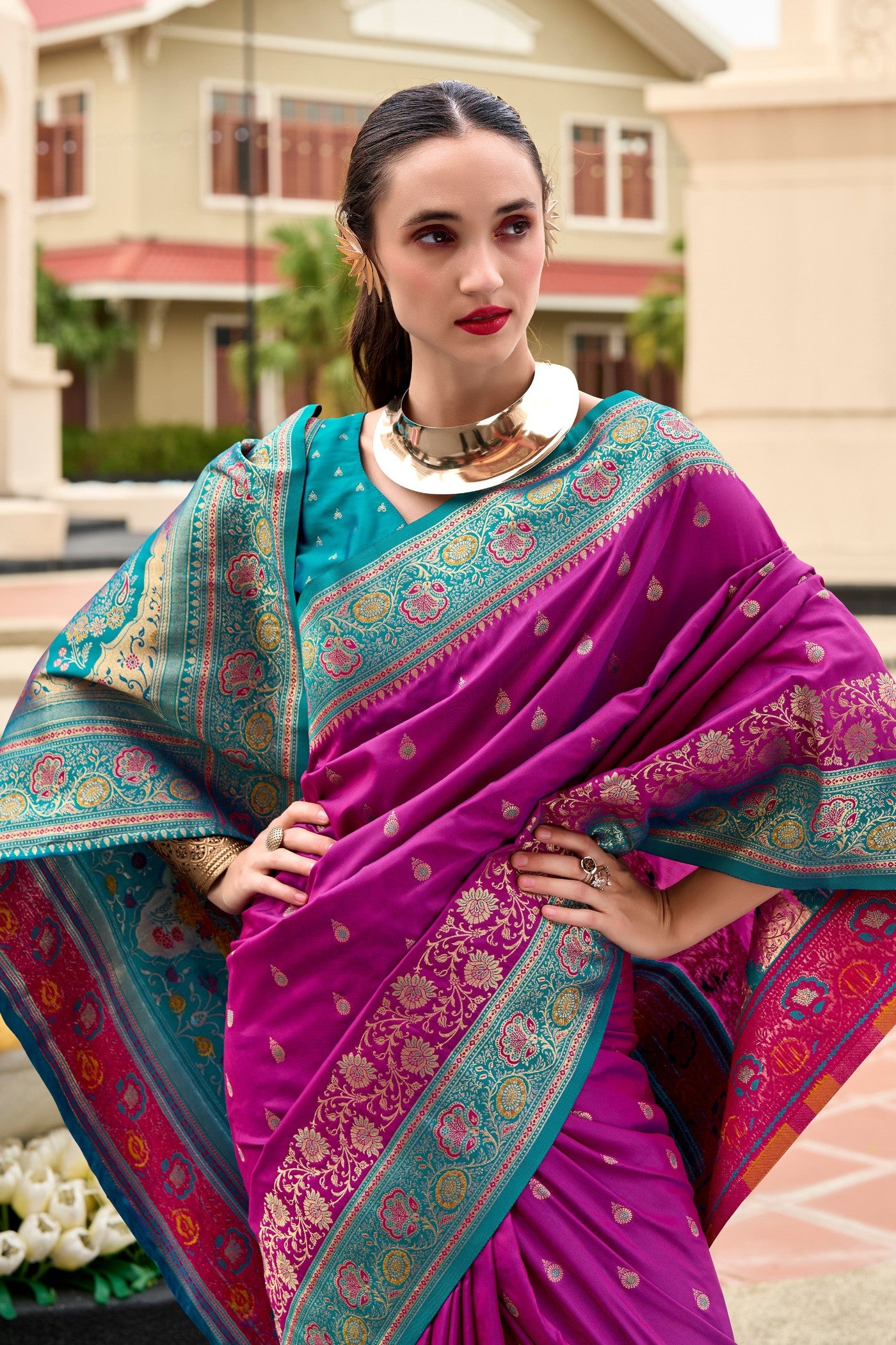 Buy MySilkLove Rouge Purple Woven Banarasi Saree Online