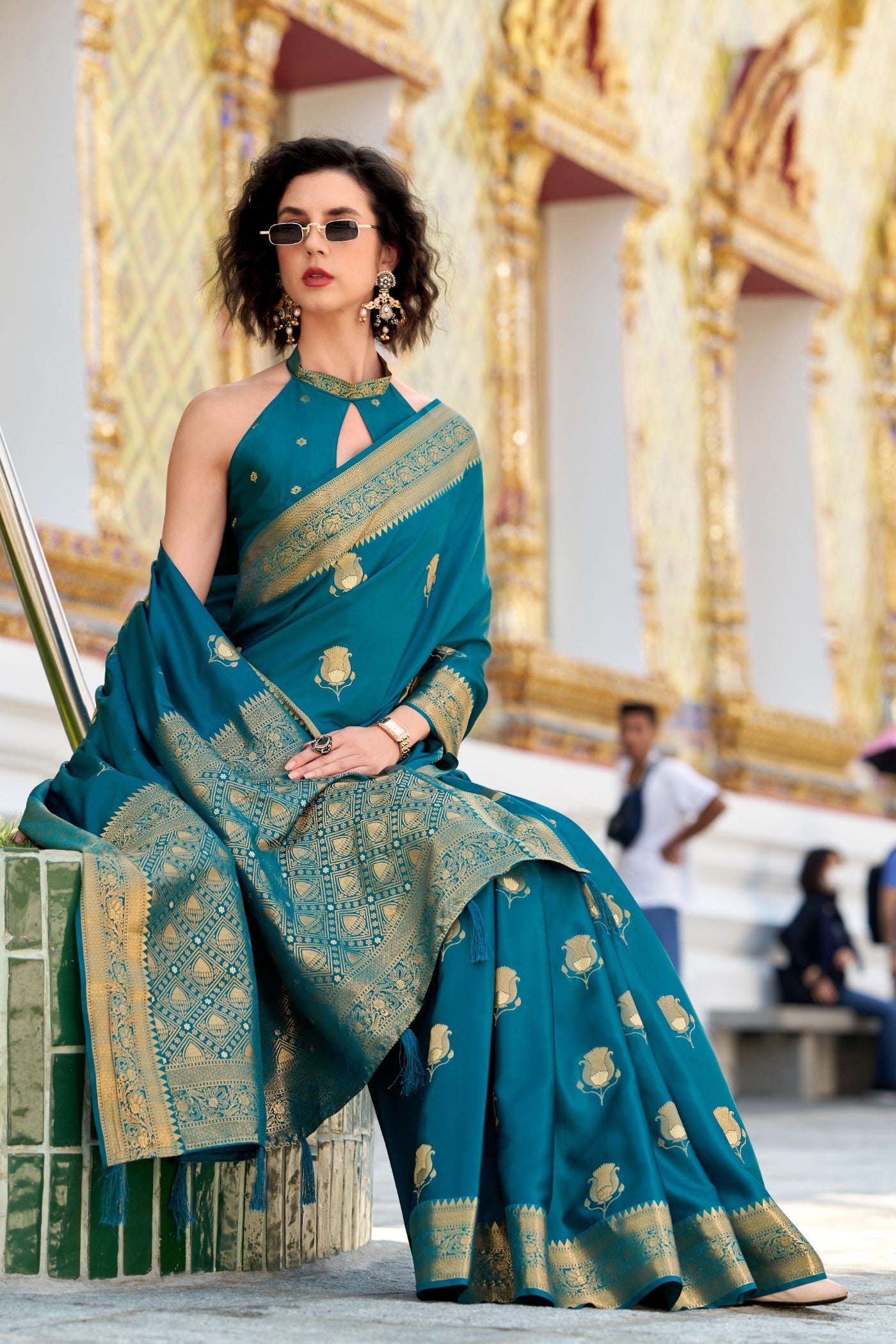 Buy MySilkLove Sapphire Blue Woven Satin Silk Saree Online