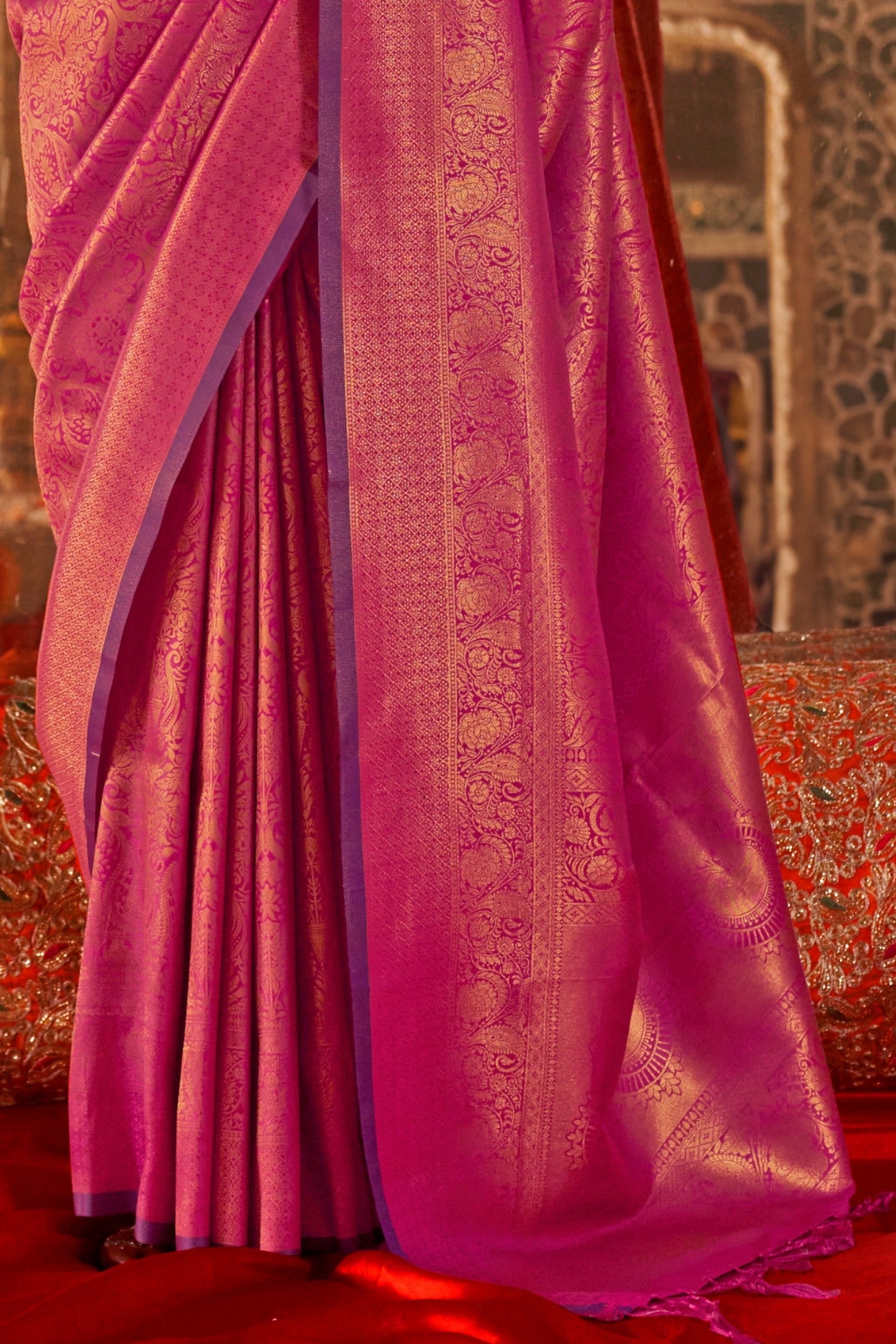 Buy MySilkLove Rose Pink Handloom Kanjivaram Saree Online