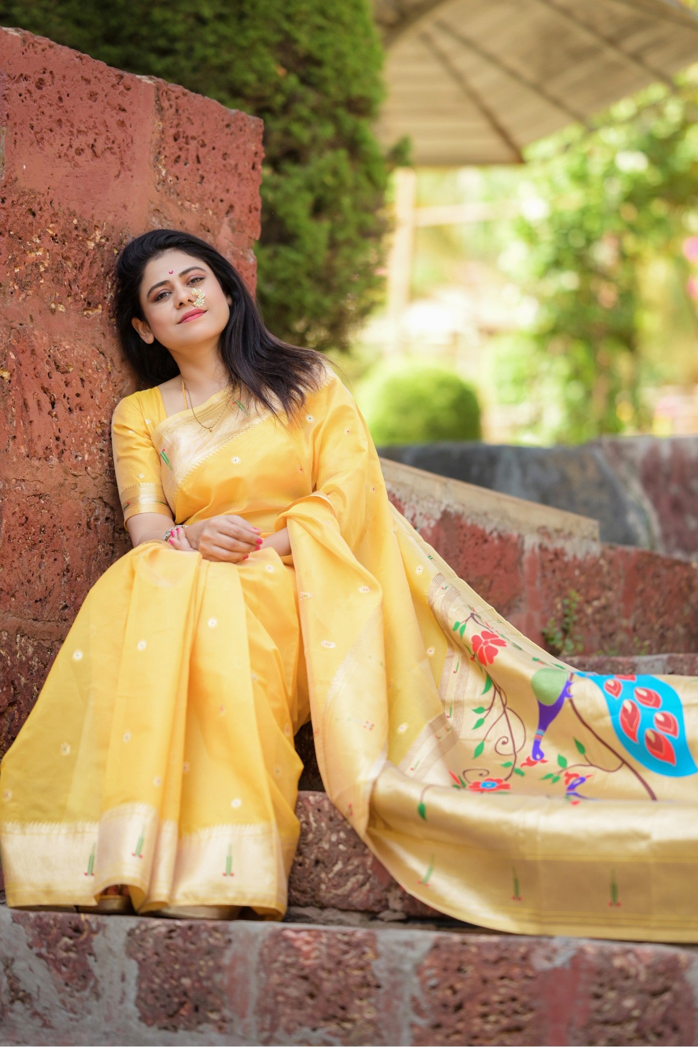 Buy MySilkLove Bumblebee Yellow Organza Woven Paithani Saree Online