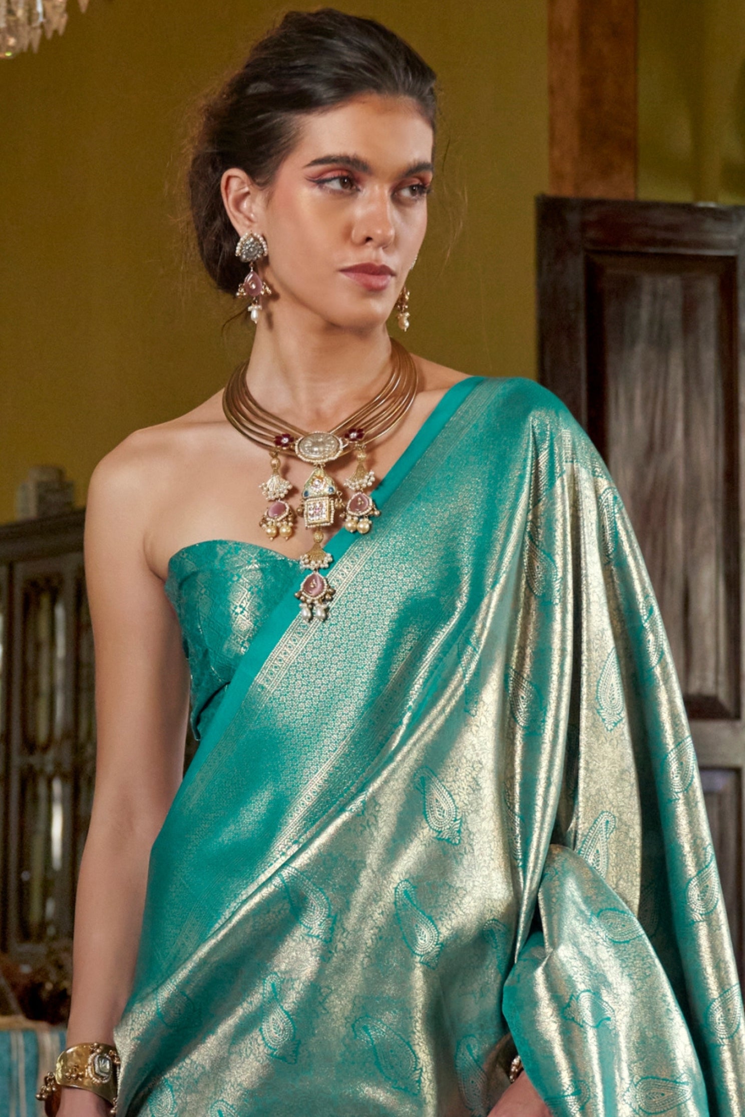 MySilkLove Font Blue Handloom Kanjivaram Saree