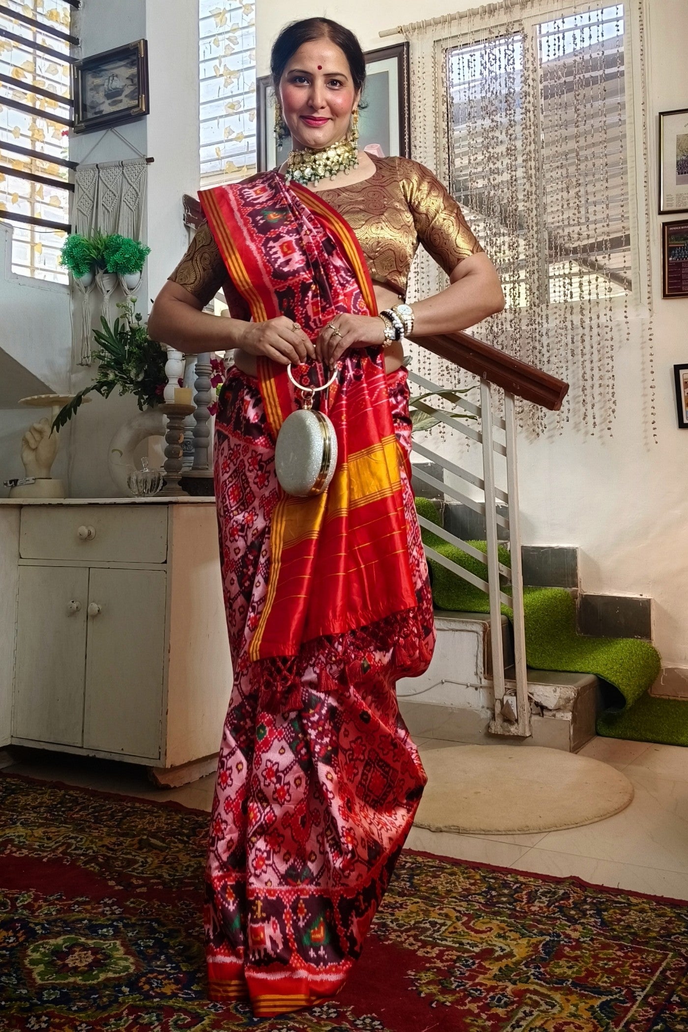 Buy MySilkLove Rough Pink Printed Patola Soft Silk Saree Online
