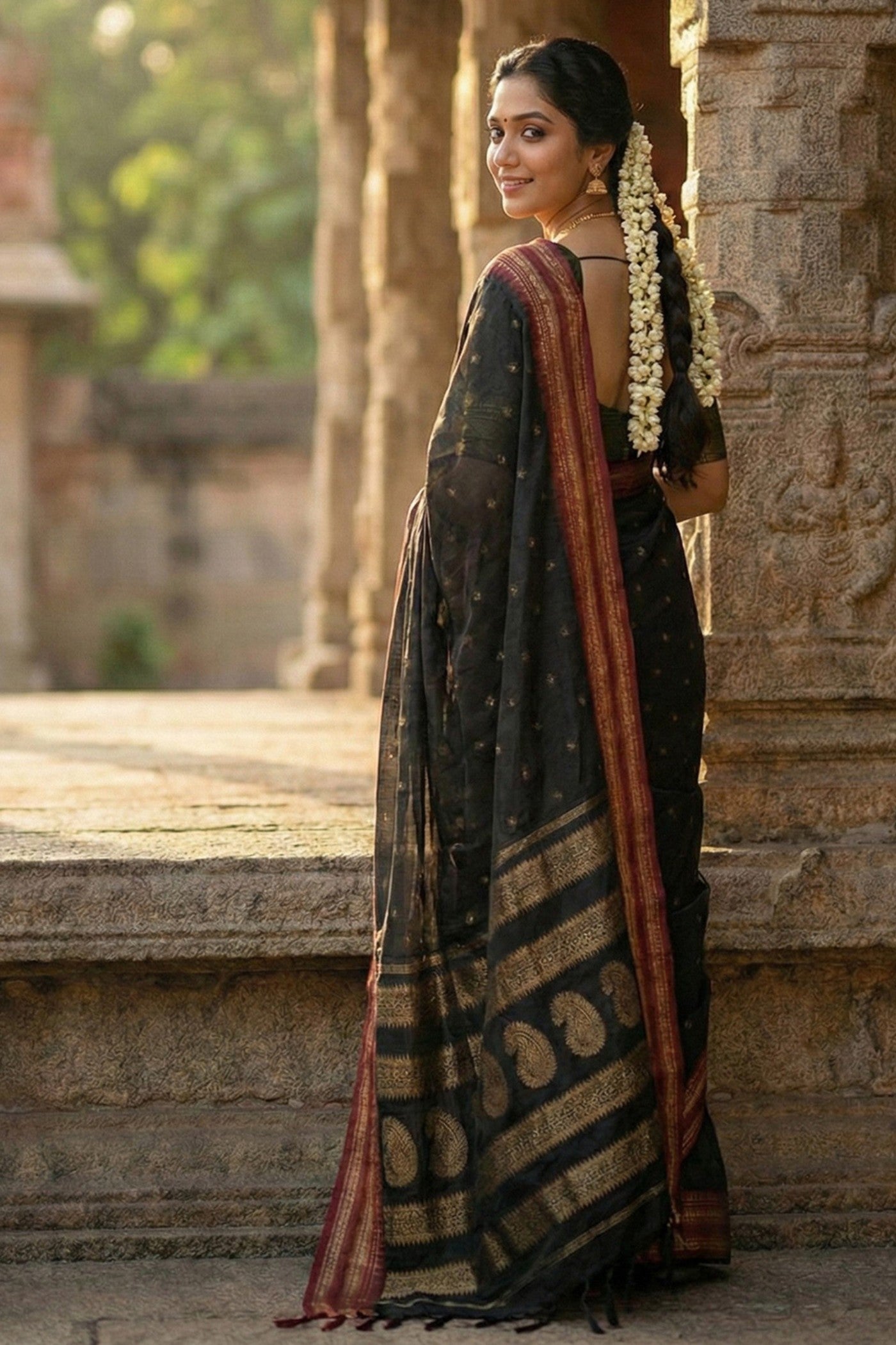 Buy MySilkLove Galaxy Black Banarasi Woven Soft Silk Saree Online