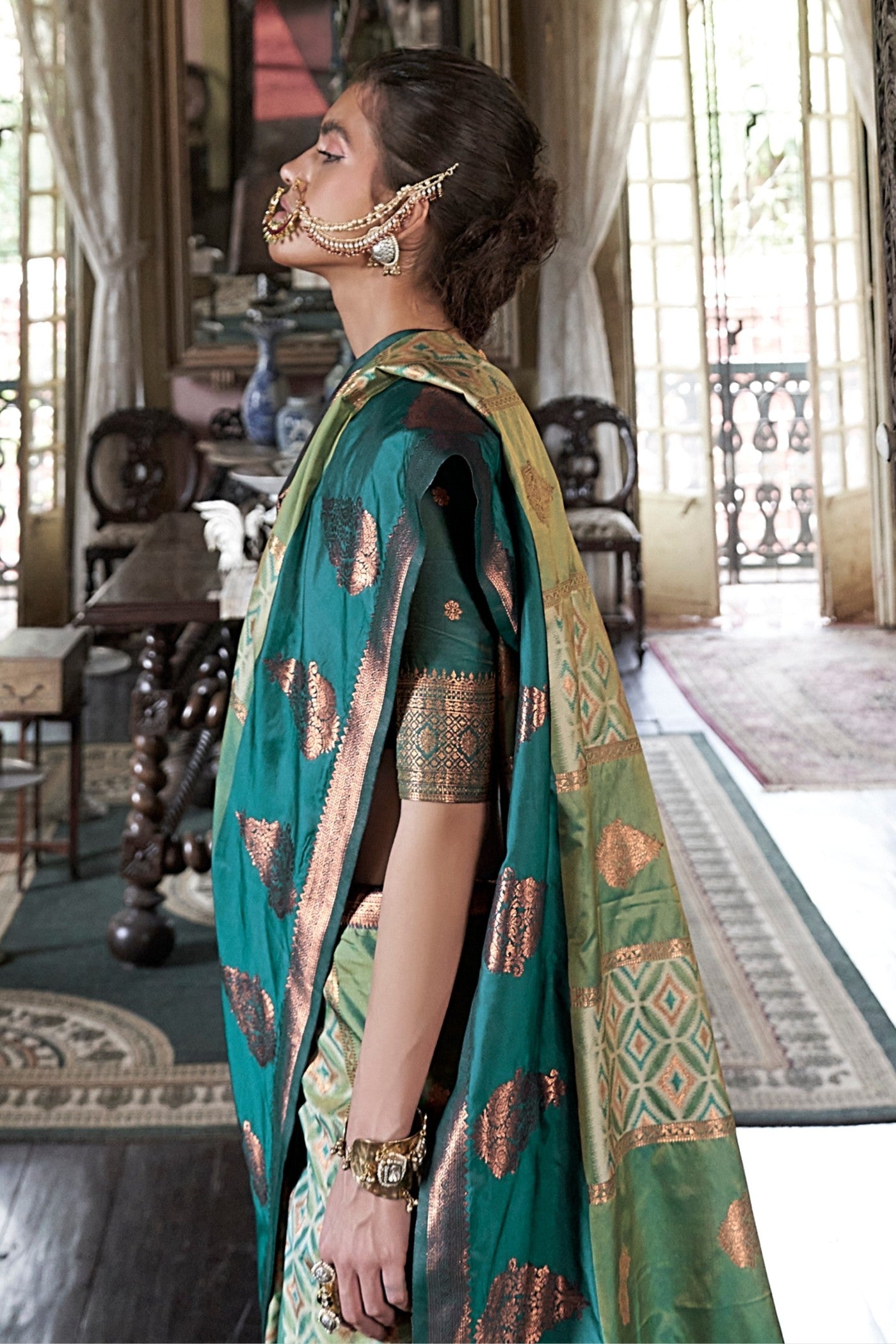 MySilkLove Cactus Green Banarasi Handloom Saree