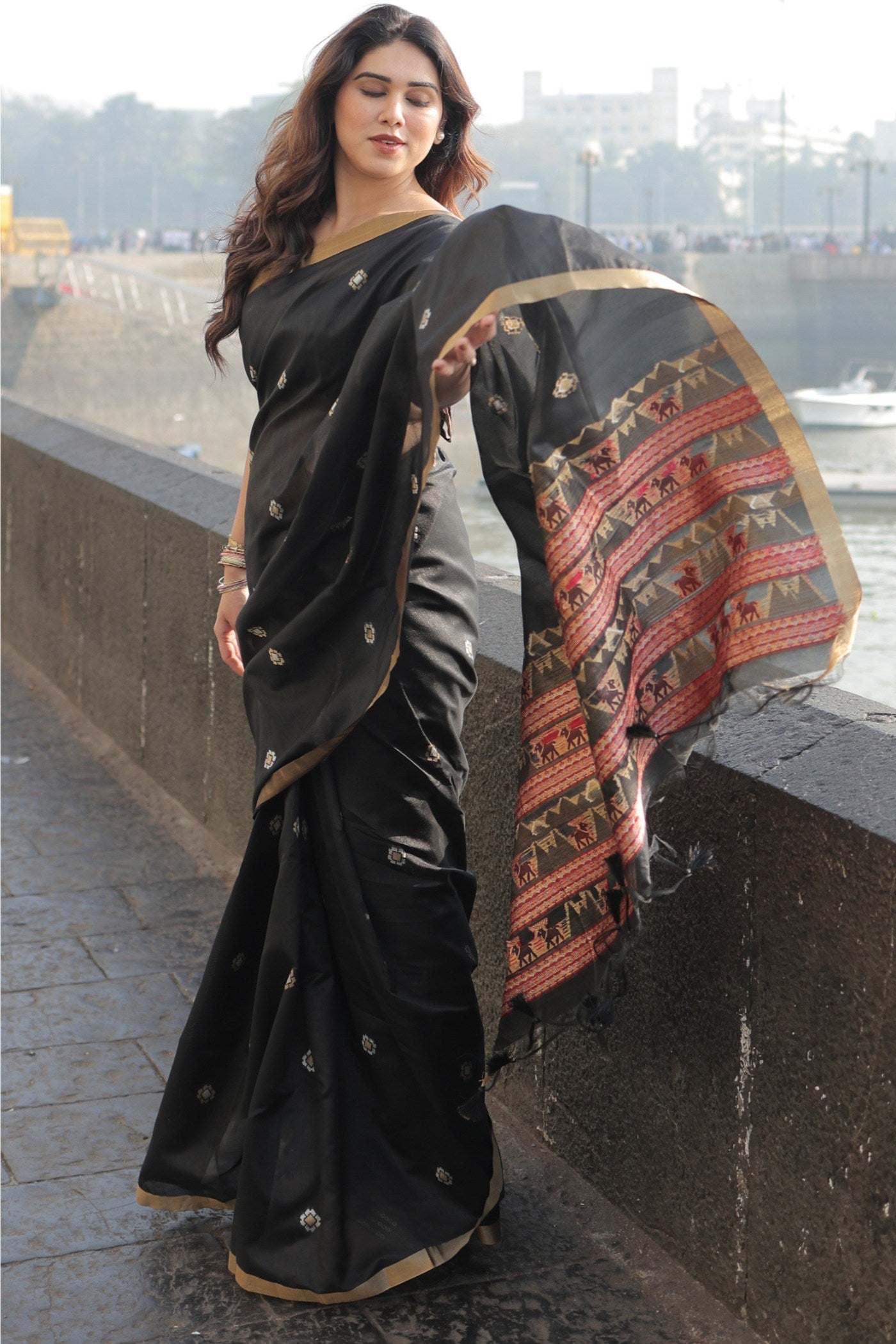 MySilkLove Davy Black Tussar Handloom Silk Saree