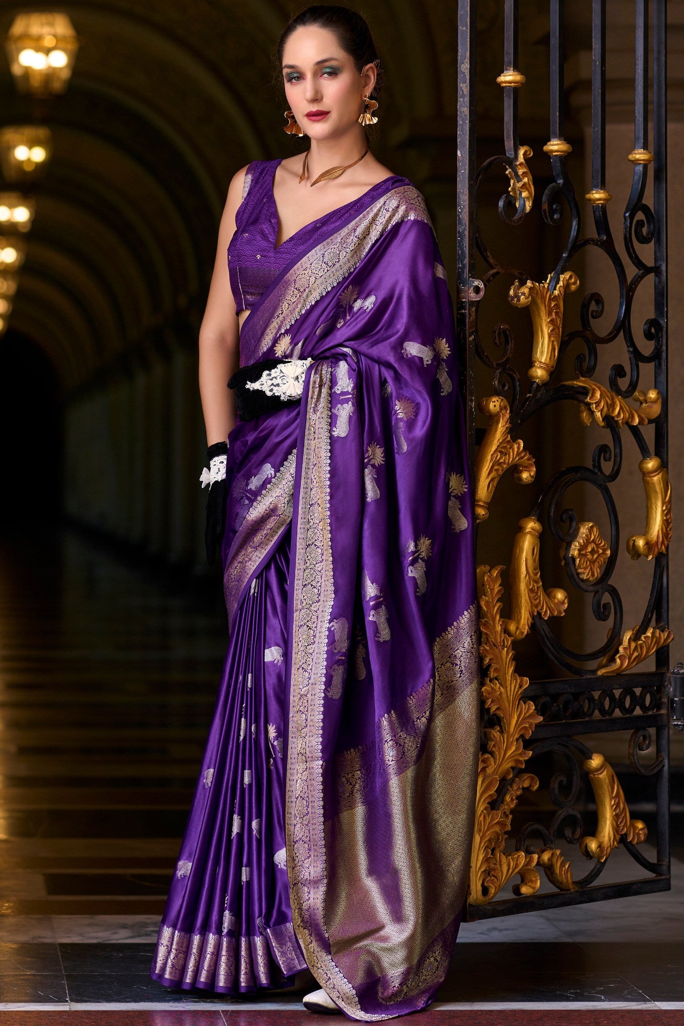 Buy MySilkLove Lollipop Purple Handloom Satin Silk Saree Online