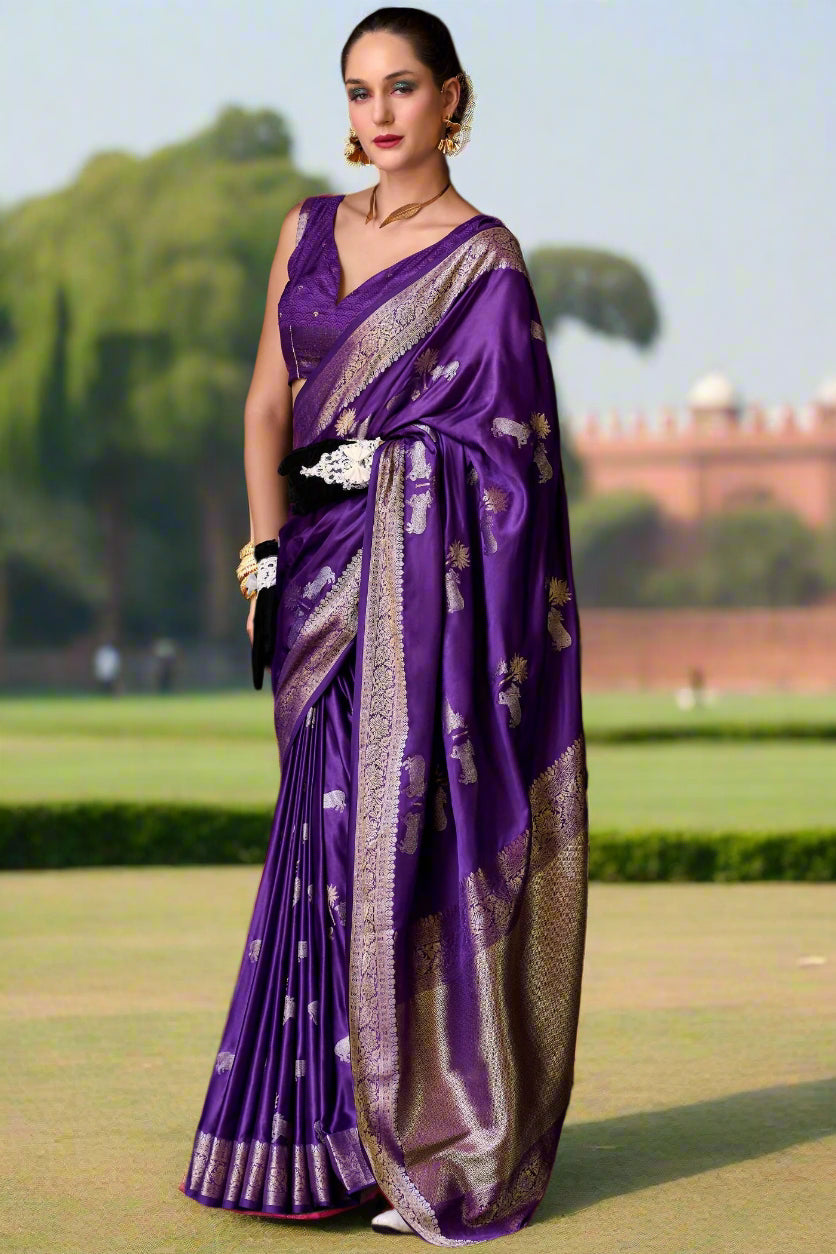 Buy MySilkLove Lollipop Purple Handloom Satin Banarasi Saree Online