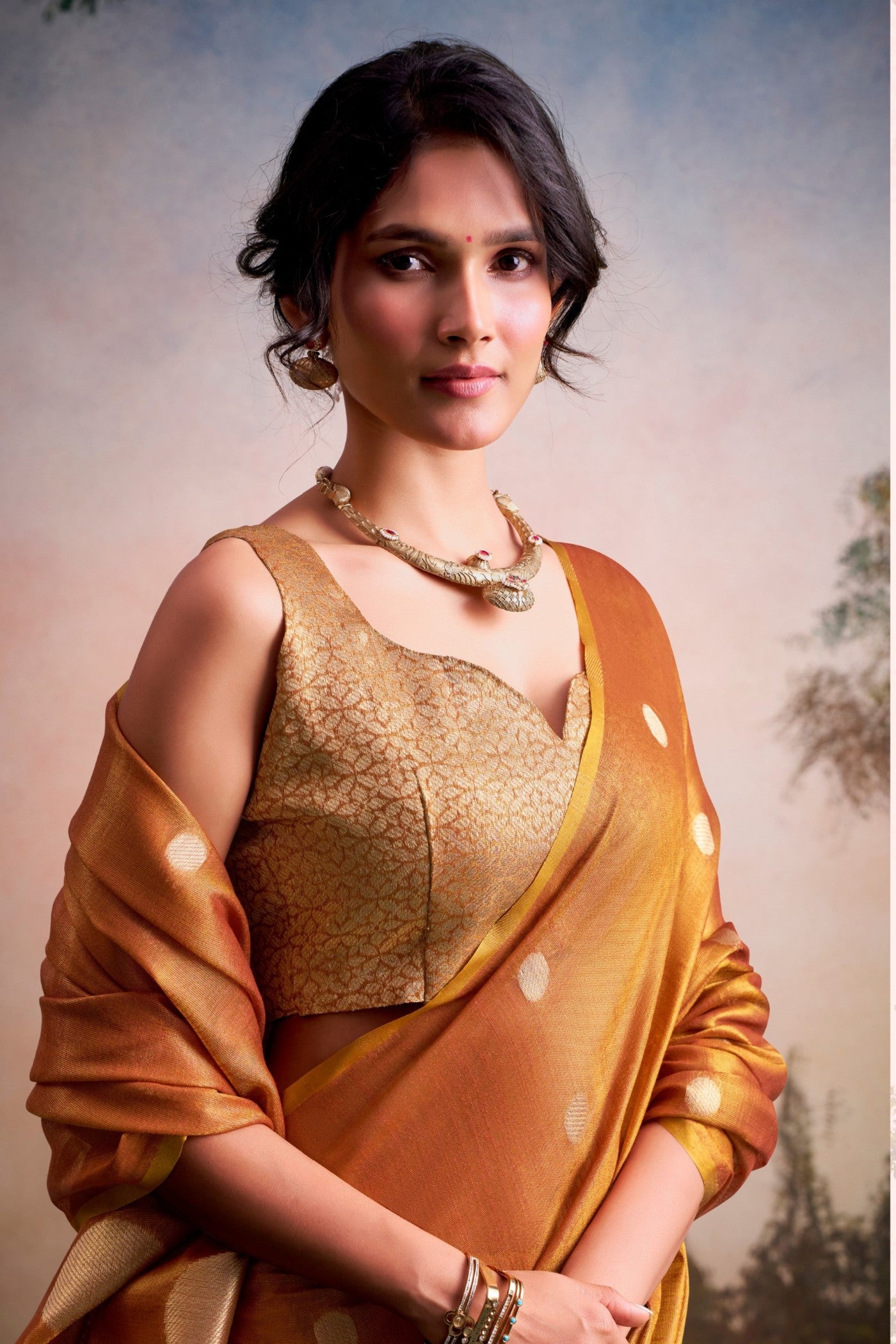 Buy MySilkLove Burnt Sienna Orange Handloom Tissue Saree Online