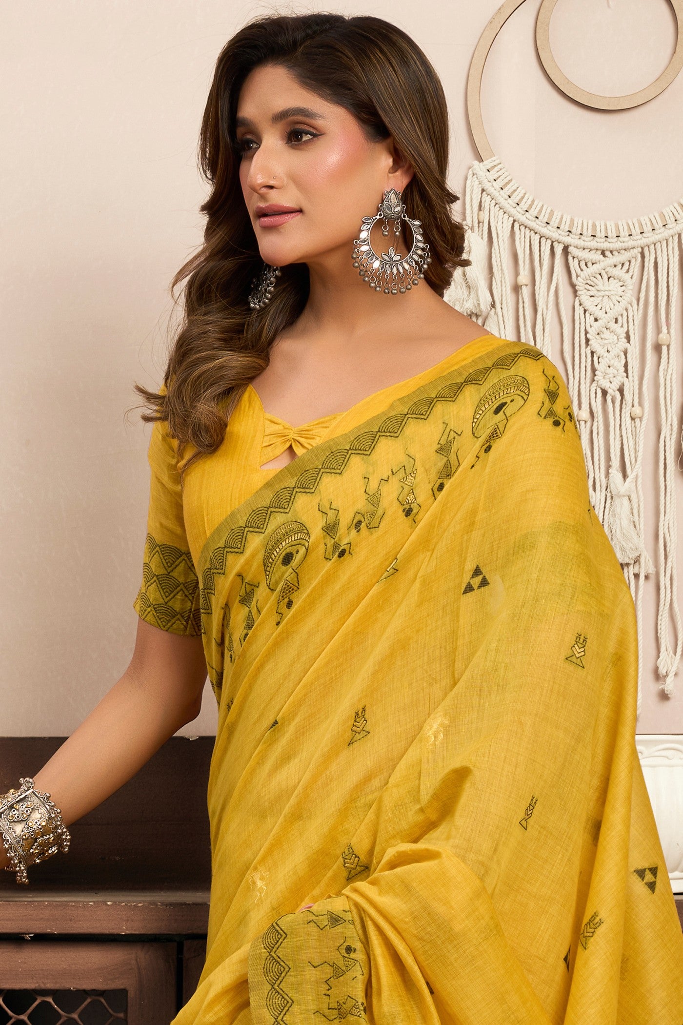 Buy MySilkLove Corn Yellow Woven Modal Cotton Saree Online