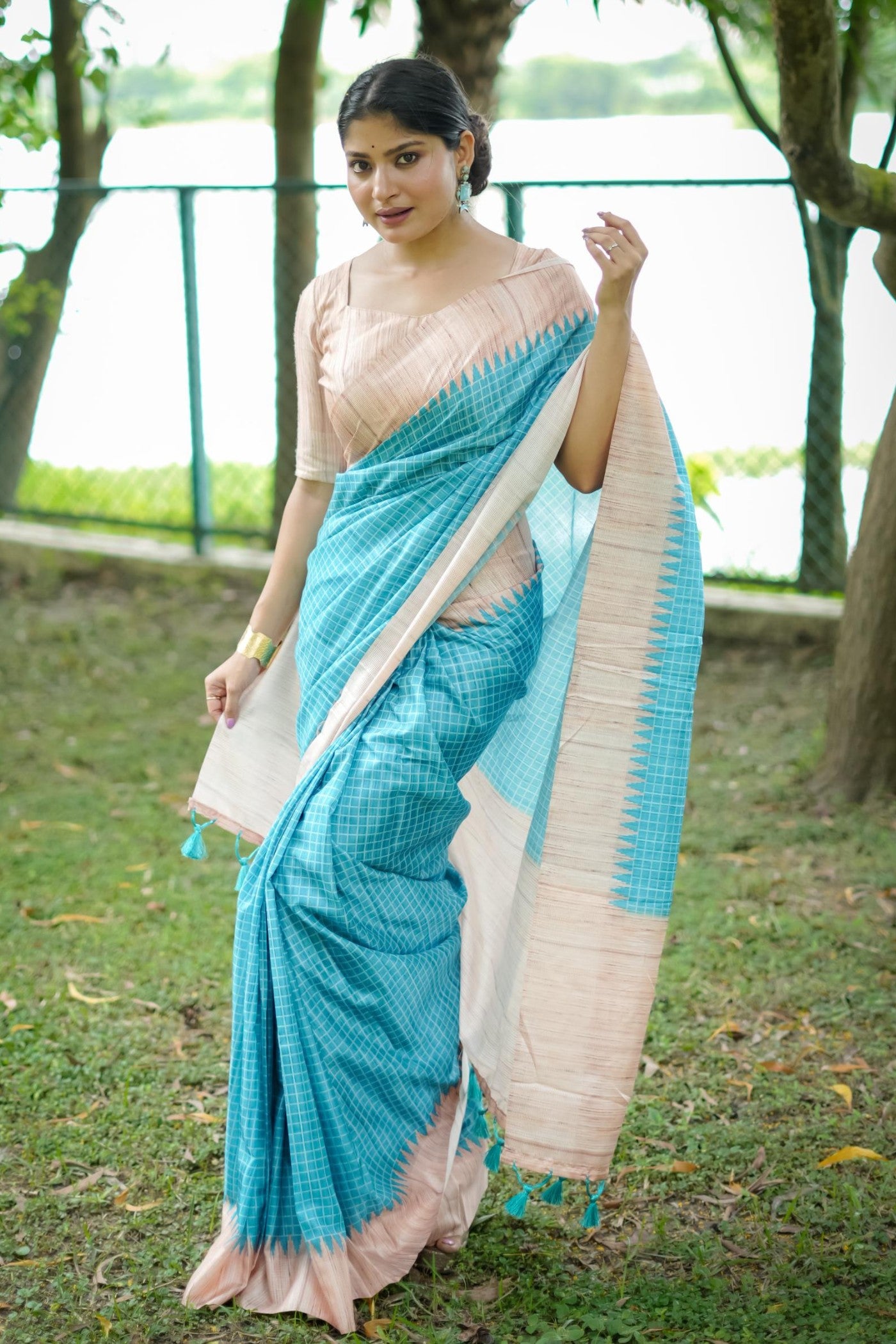 Buy MySilkLove Sky Blue Printed Raw Silk Saree Online