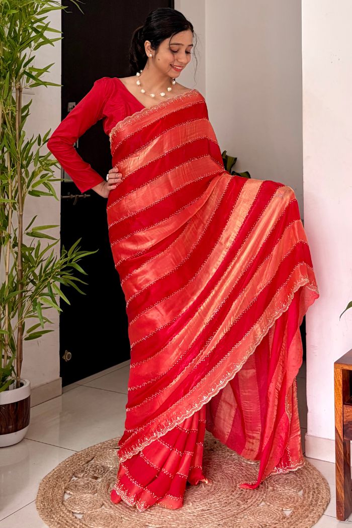 Buy MySilkLove Garnet Red Swarovski Space Silk Saree Online