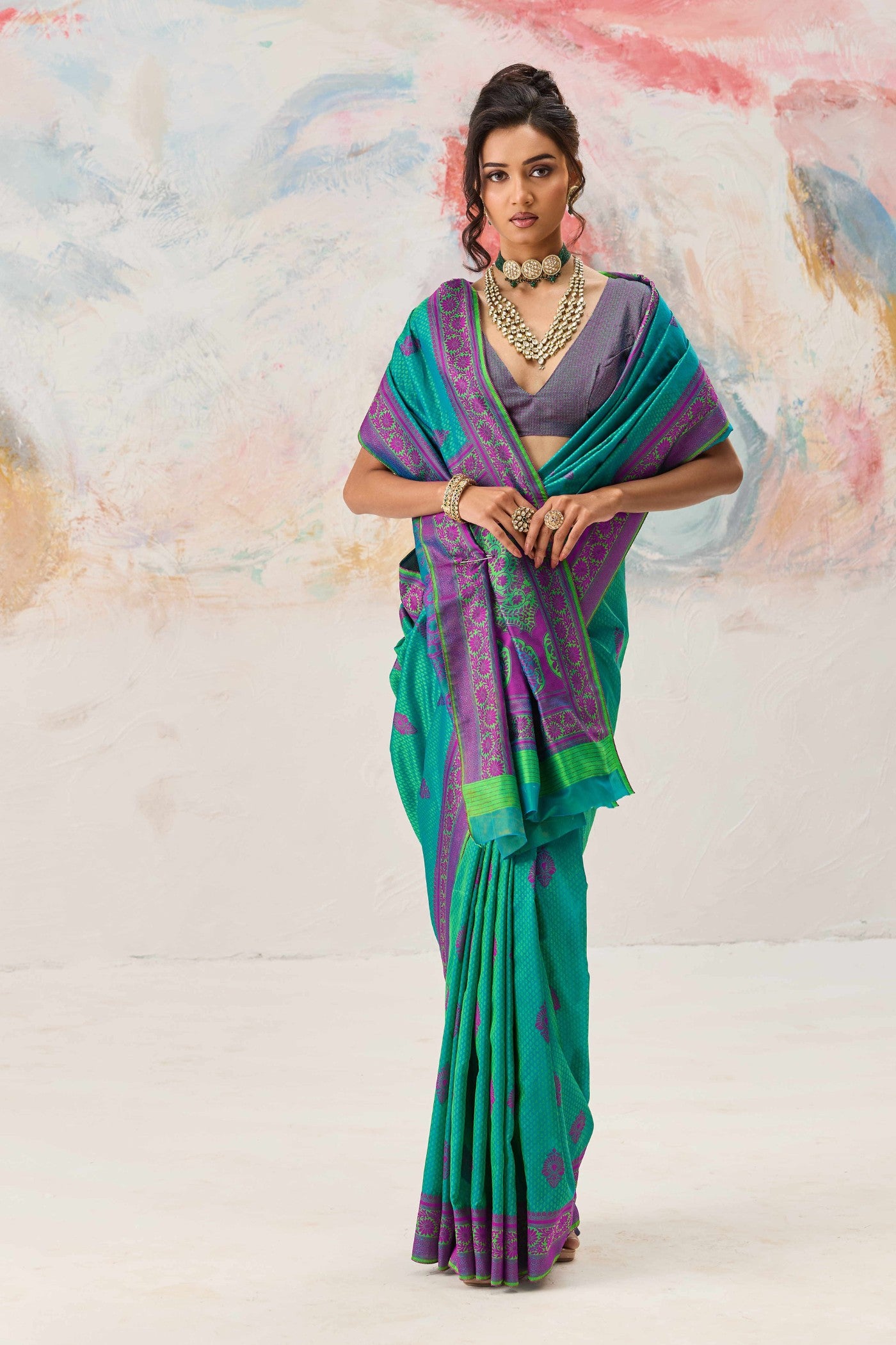 Buy MySilkLove Myrtle Green Woven Tanchoi Kanjivaram Saree Online