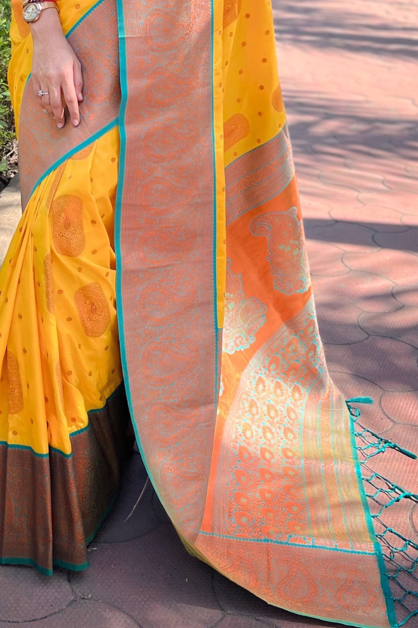 Buy MySilkLove Fuel Yellow Zari Woven Banarasi Saree Online