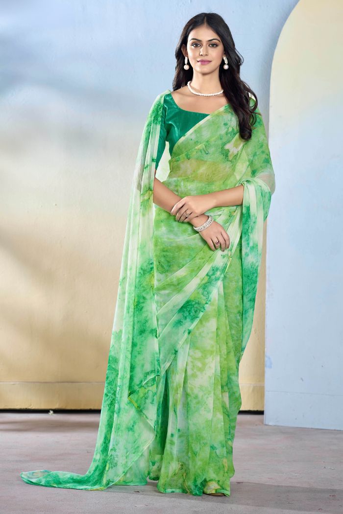 Buy MySilkLove Pista Green Ready To Wear Georgette Saree Online