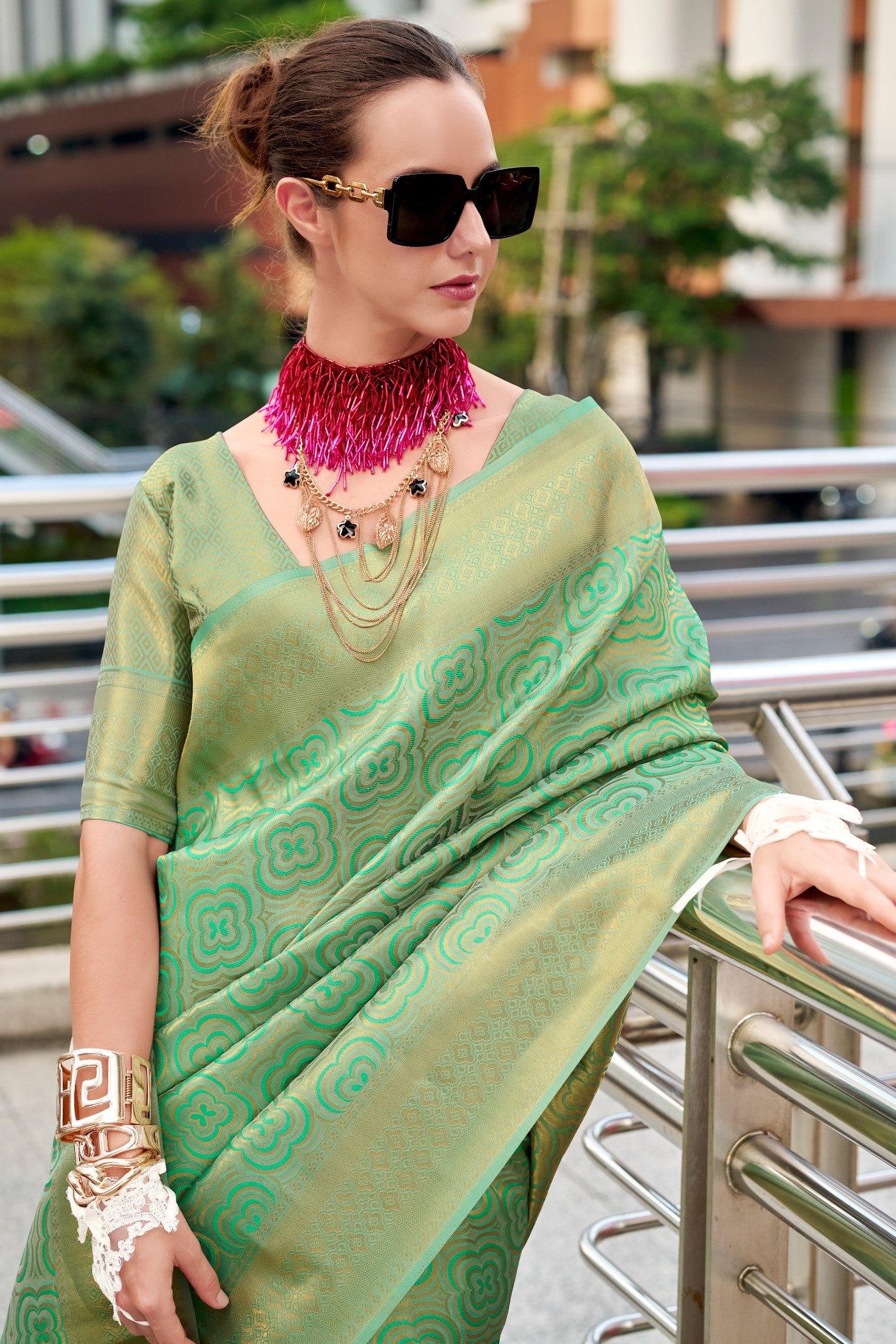 MySilkLove Pear Green Handloom Kanjivaram Saree