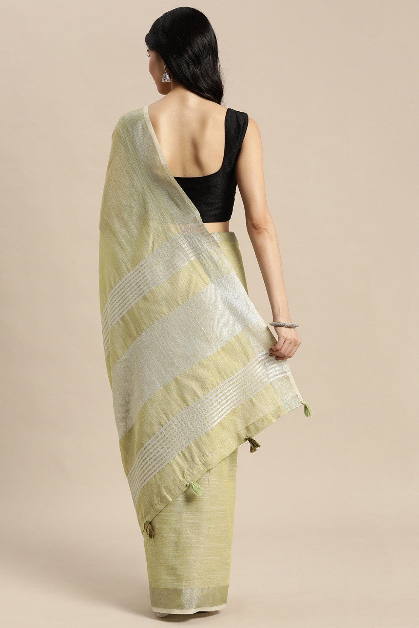 Buy MySilkLove Pista Green Woven Linen Cotton Saree Online