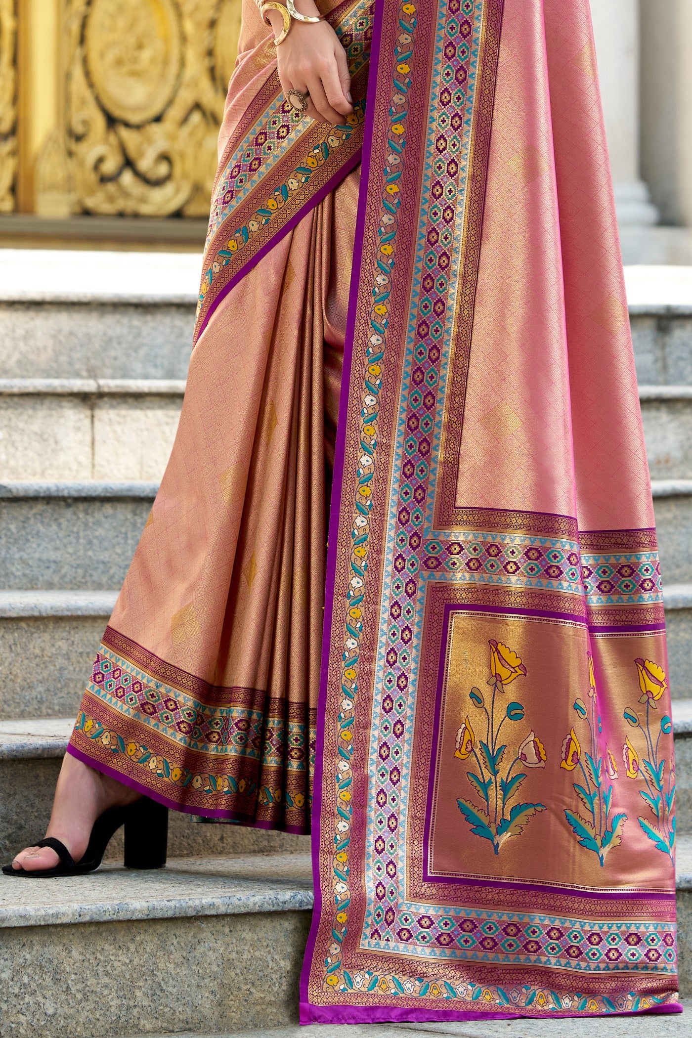 Buy MySilkLove Nation Pink Tissue Handloom Saree Online