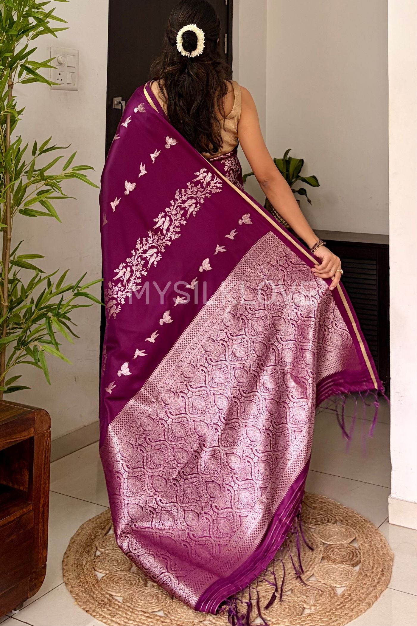 Buy MySilkLove Raisin Purple Handloom Satin Silk Saree Online
