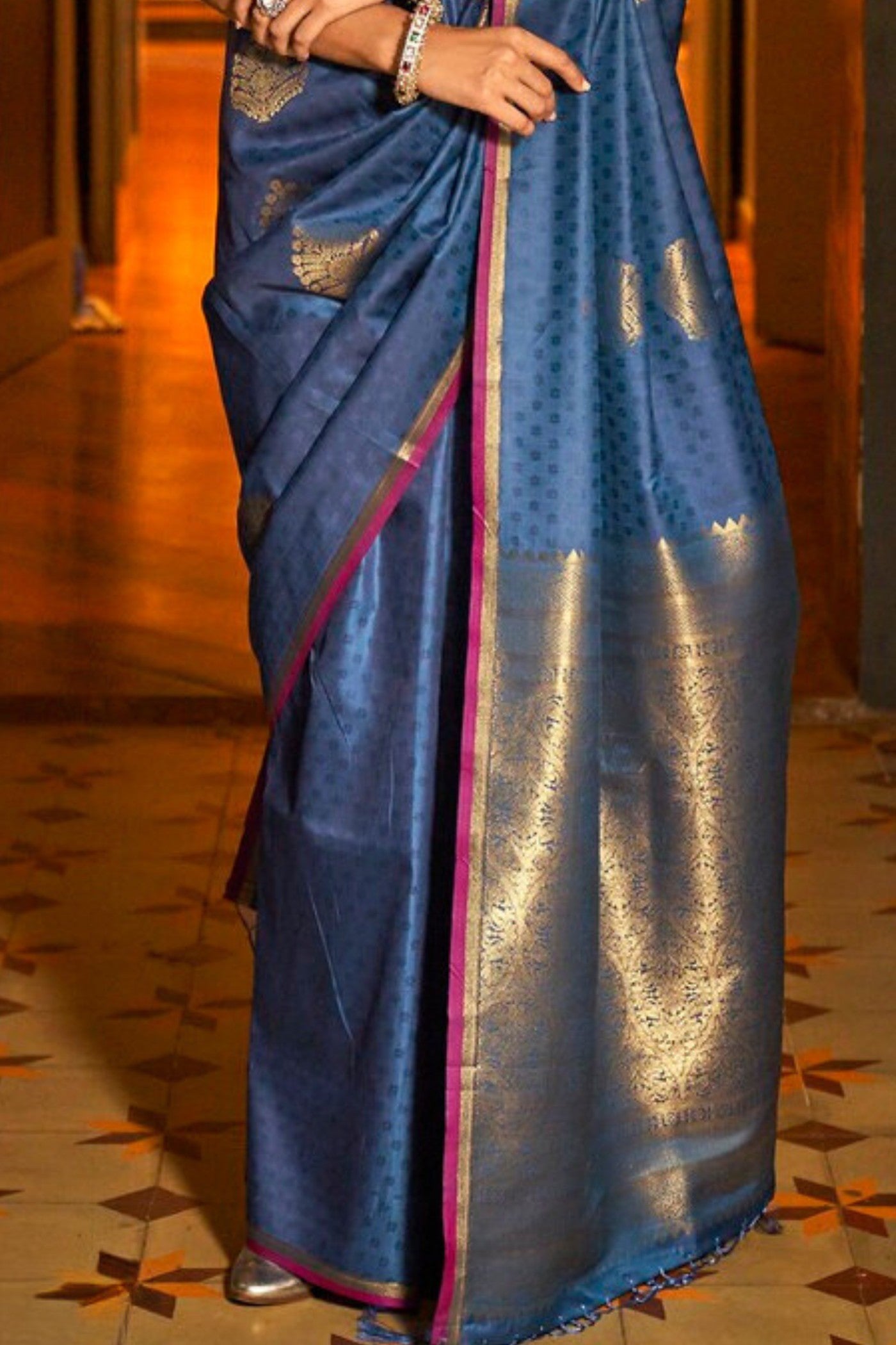 Buy MySilkLove Boston Blue Handloom Banarasi Saree Online