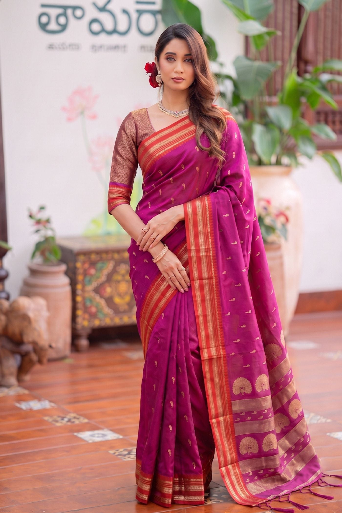 Buy MySilkLove Dusty Pink Banarasi Woven Soft Silk Saree Online