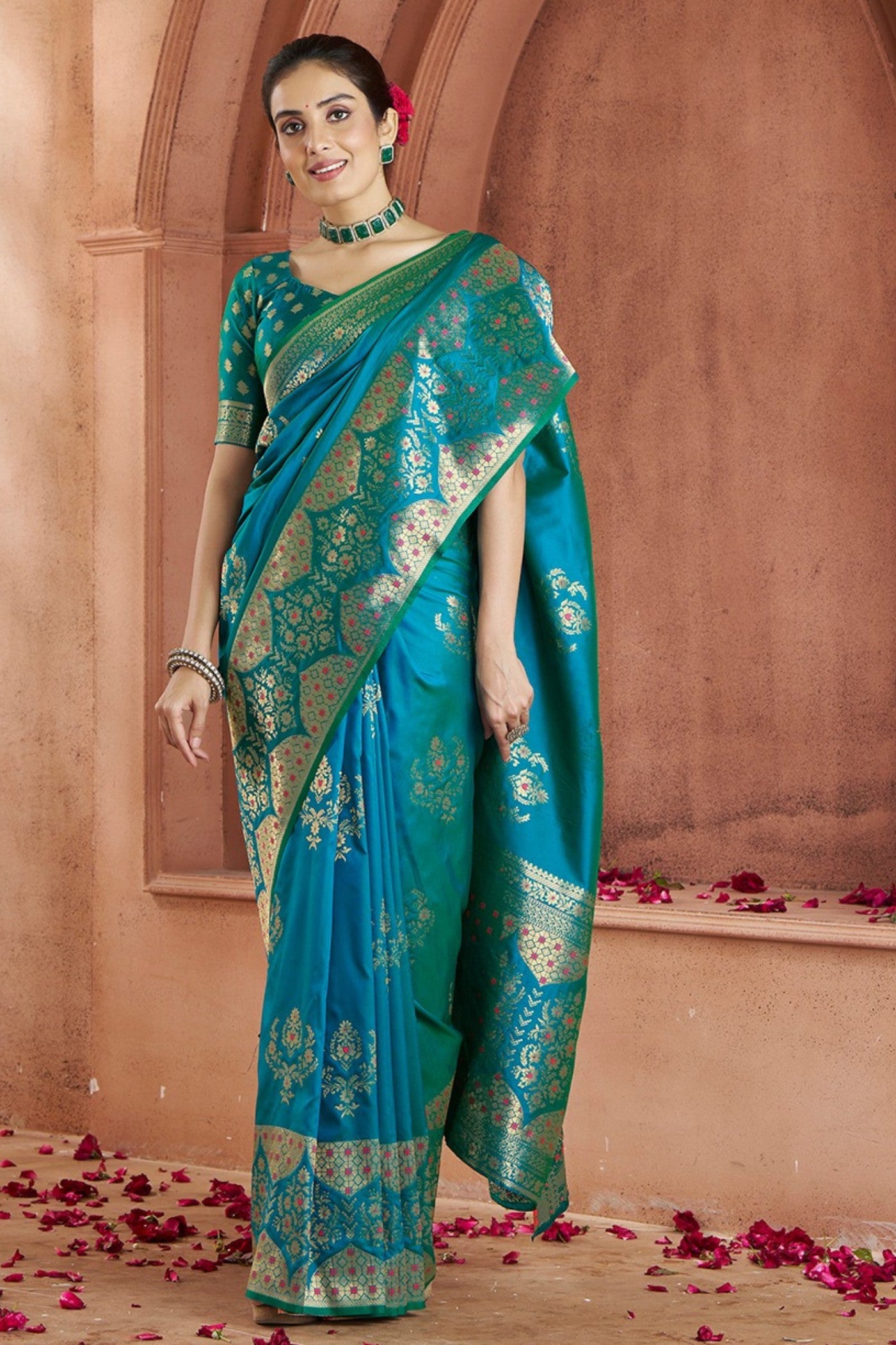 MySilkLove Peacock Blue Woven Banarasi Saree