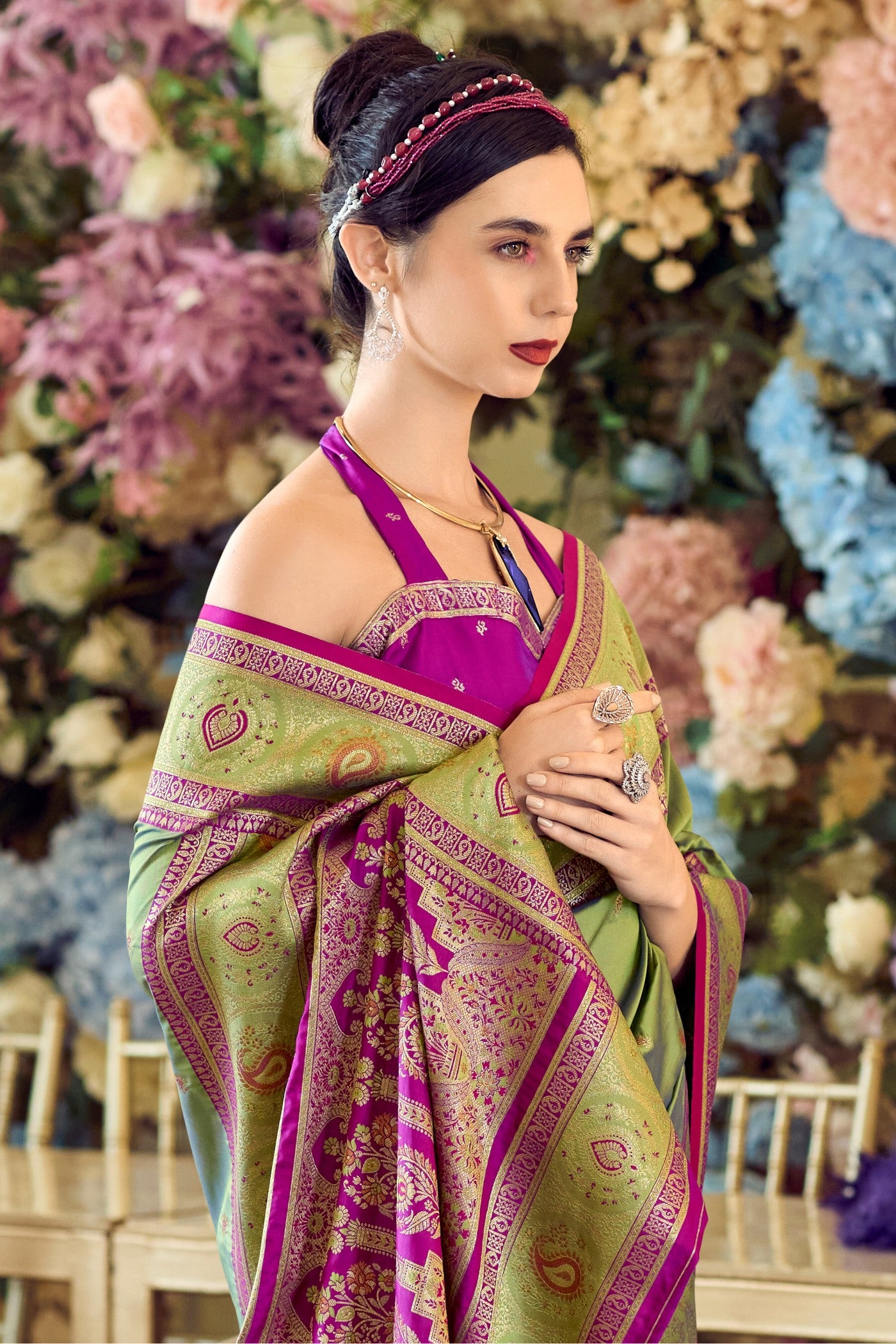 MySilkLove Avocado Green Woven Banarasi Soft Silk Saree