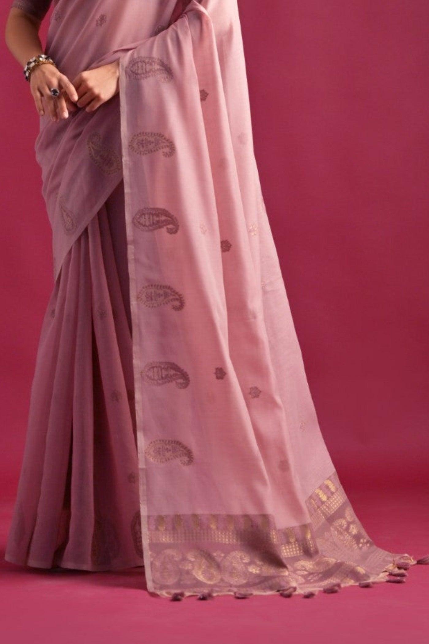 Buy MySilkLove Rose Purple Shade Woven Mul Cotton Saree Online