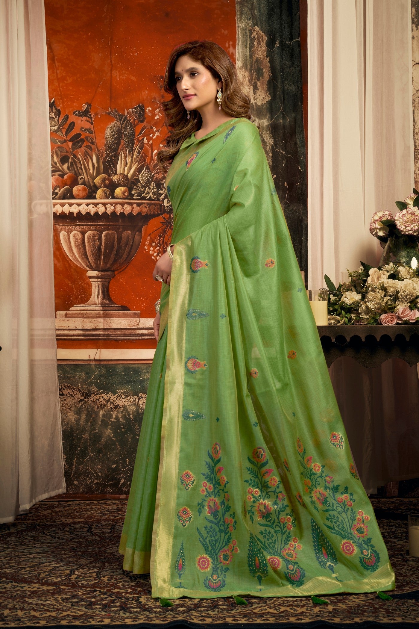 Buy MySilkLove Emerald Green Handloom Cotton Saree Online