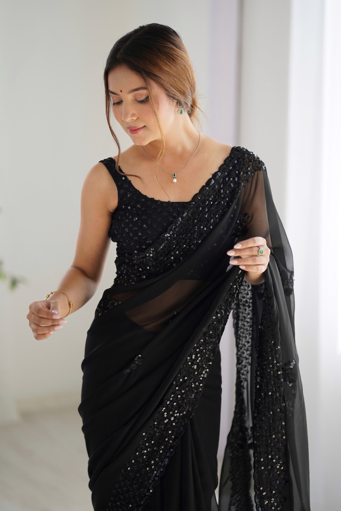 MySilkLove Tuna Black Georgette Partywear Saree
