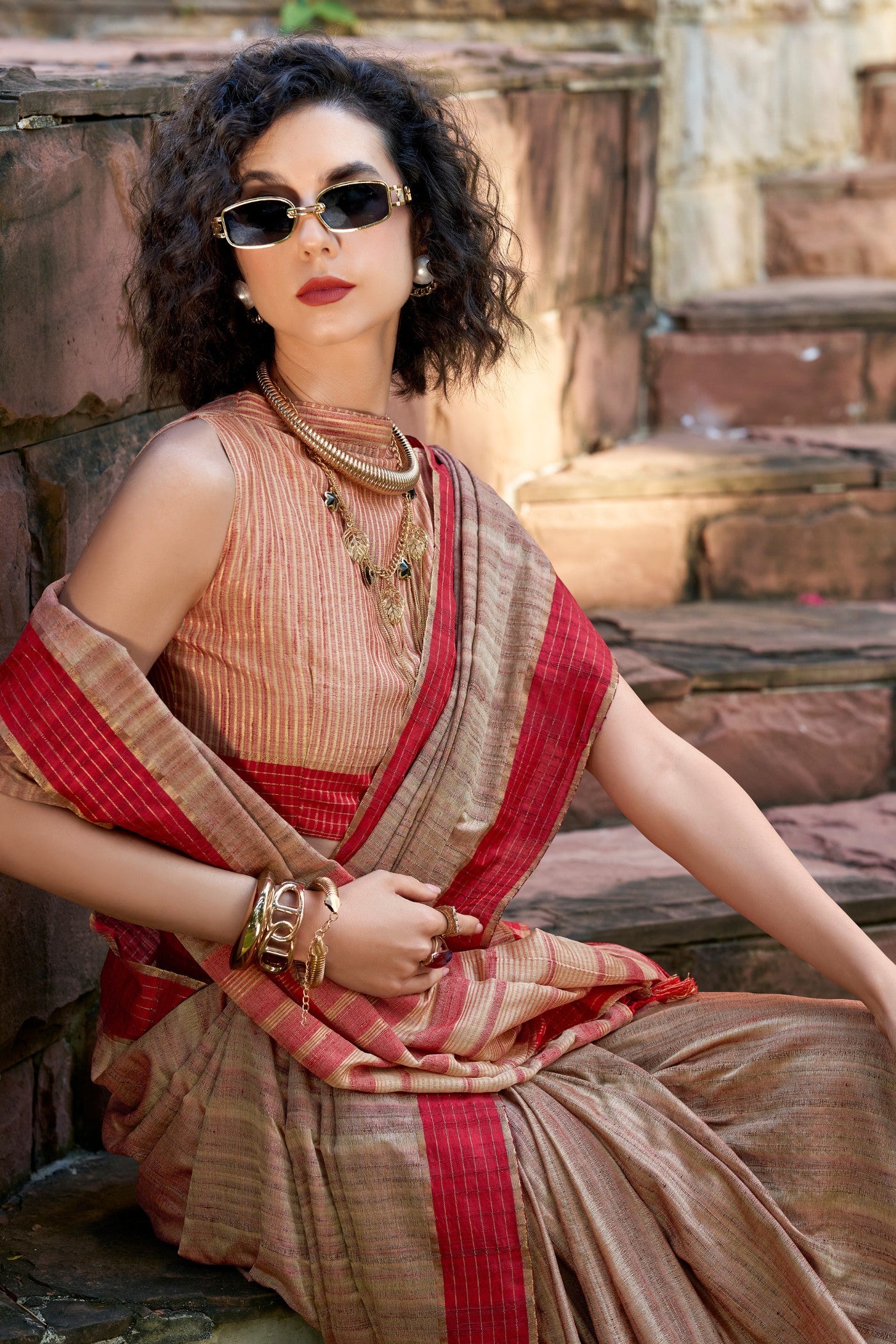 Buy MySilkLove Roman Coffee Brown Handloom Katan Saree Online