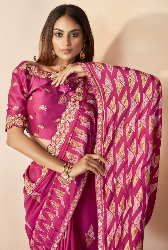Buy MySilkLove Blush Pink Printed Banarasi Saree Online