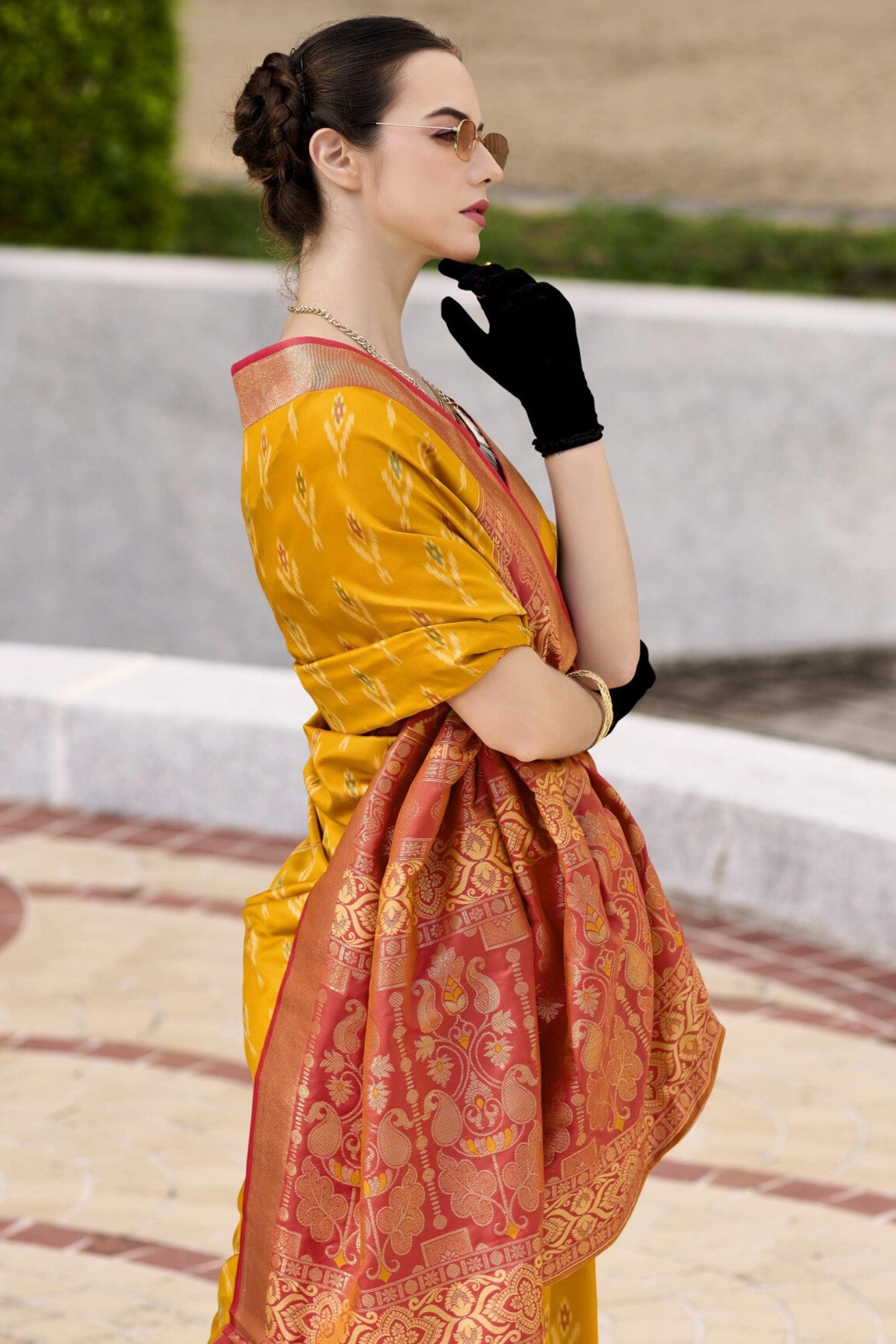 Buy MySilkLove Tulip Yellow Woven Banarasi Soft Silk Saree Online