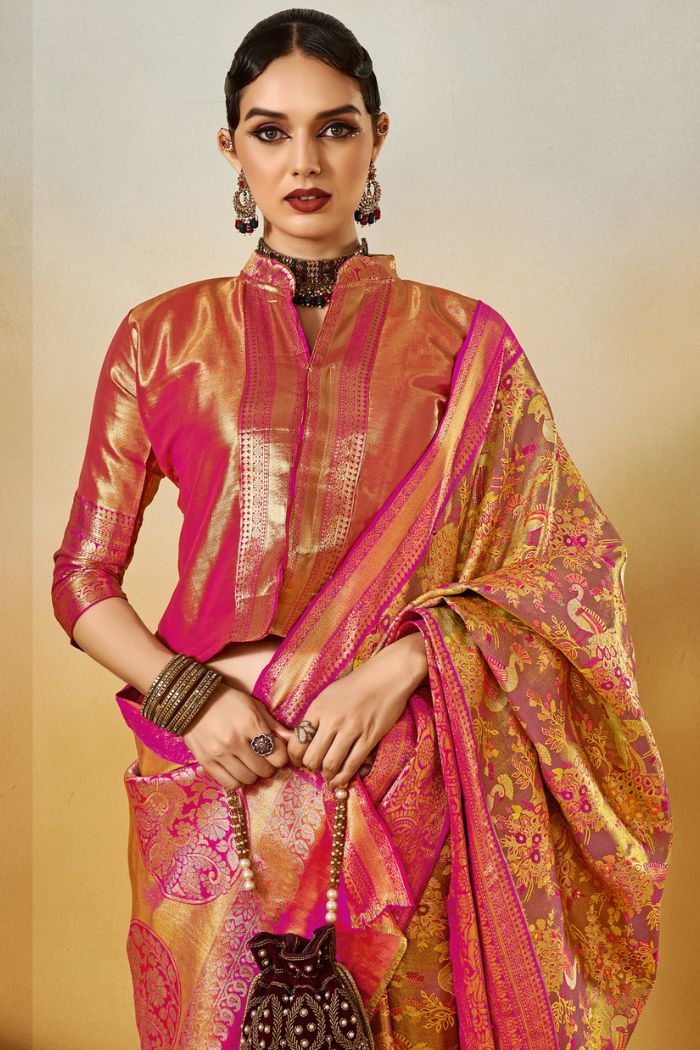 Buy MySilkLove Contessa Pink Woven Kanjivaram Saree Online