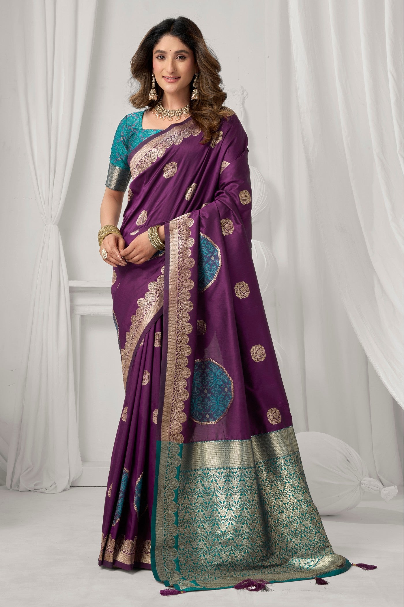 Buy MySilkLove Mulberry Purple Woven Banarasi Soft Silk Saree Online