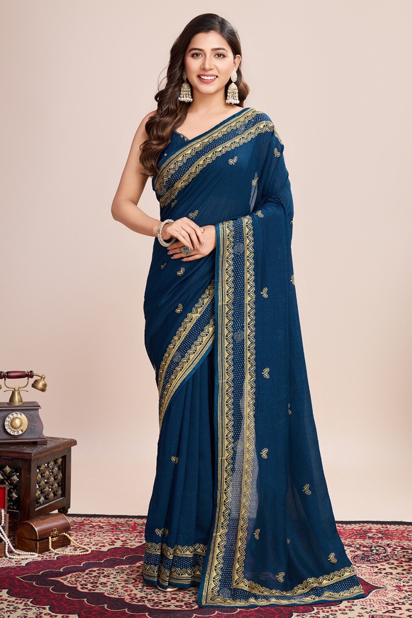 Buy MySilkLove Navy Blue Designer Partywear Saree Online