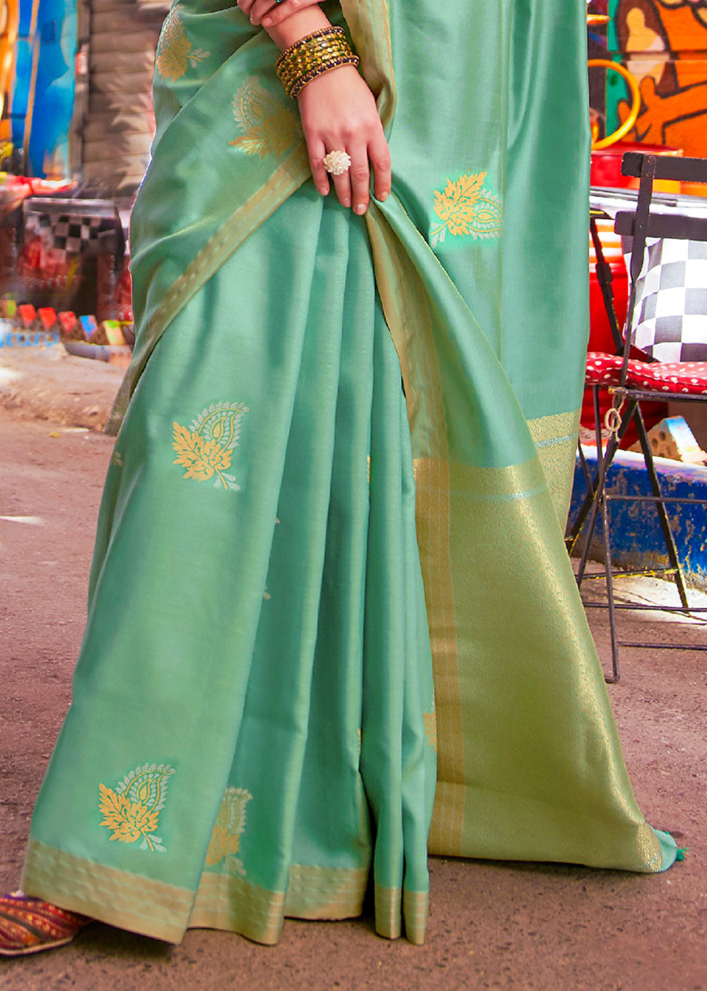 Buy MySilkLove Pastel Green Zari Woven South Silk Saree Online