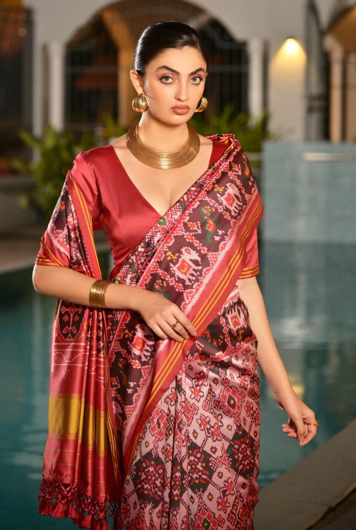 MySilkLove Peony Pink Printed Patola Soft Silk Saree