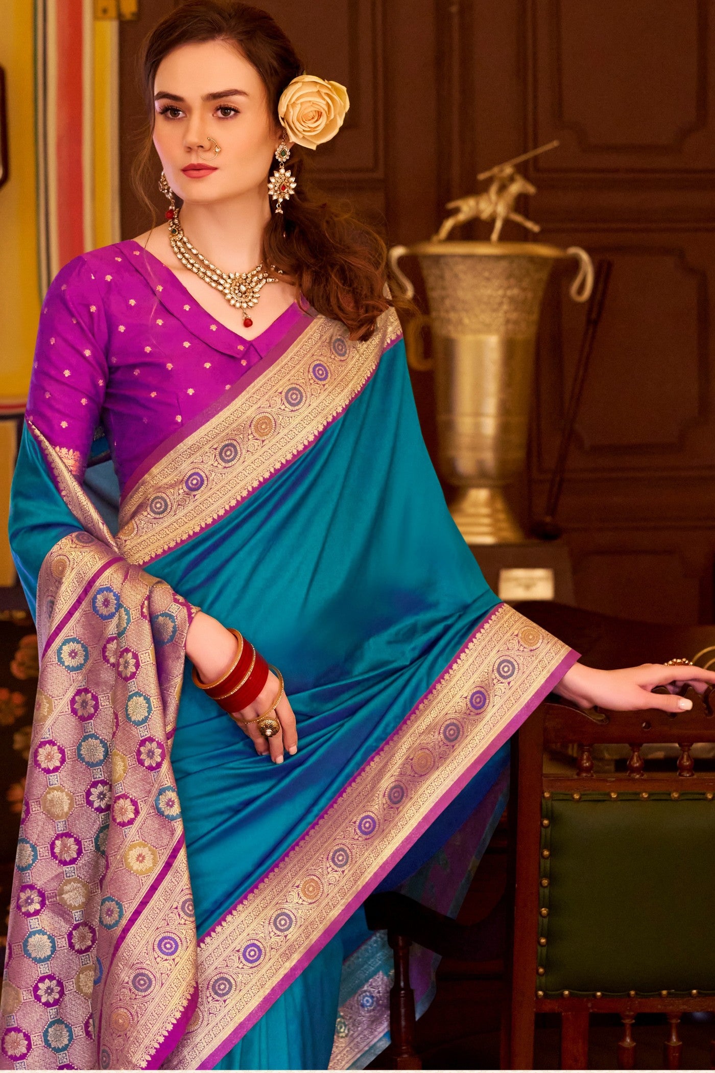 MySilkLove Dodger Blue Woven Banarasi Soft Silk Saree